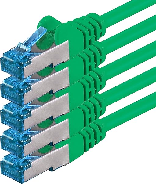 1aTTack.de CAT6 Gigabit Kabel LAN – 5x 10m 1000 Mbit/s – RJ45 zielony | 1m 2m 3m 5m 10m, szybki RJ45, ekranowany kabel E