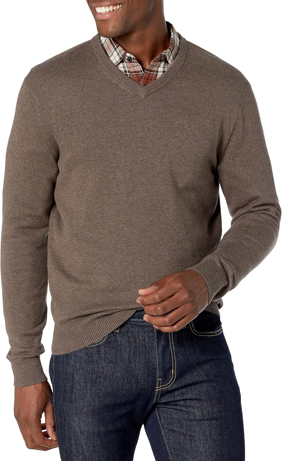 Amazon Essentials Men's V-Neck Sweater (Available in Big & Tall) X-Small Brown Heather