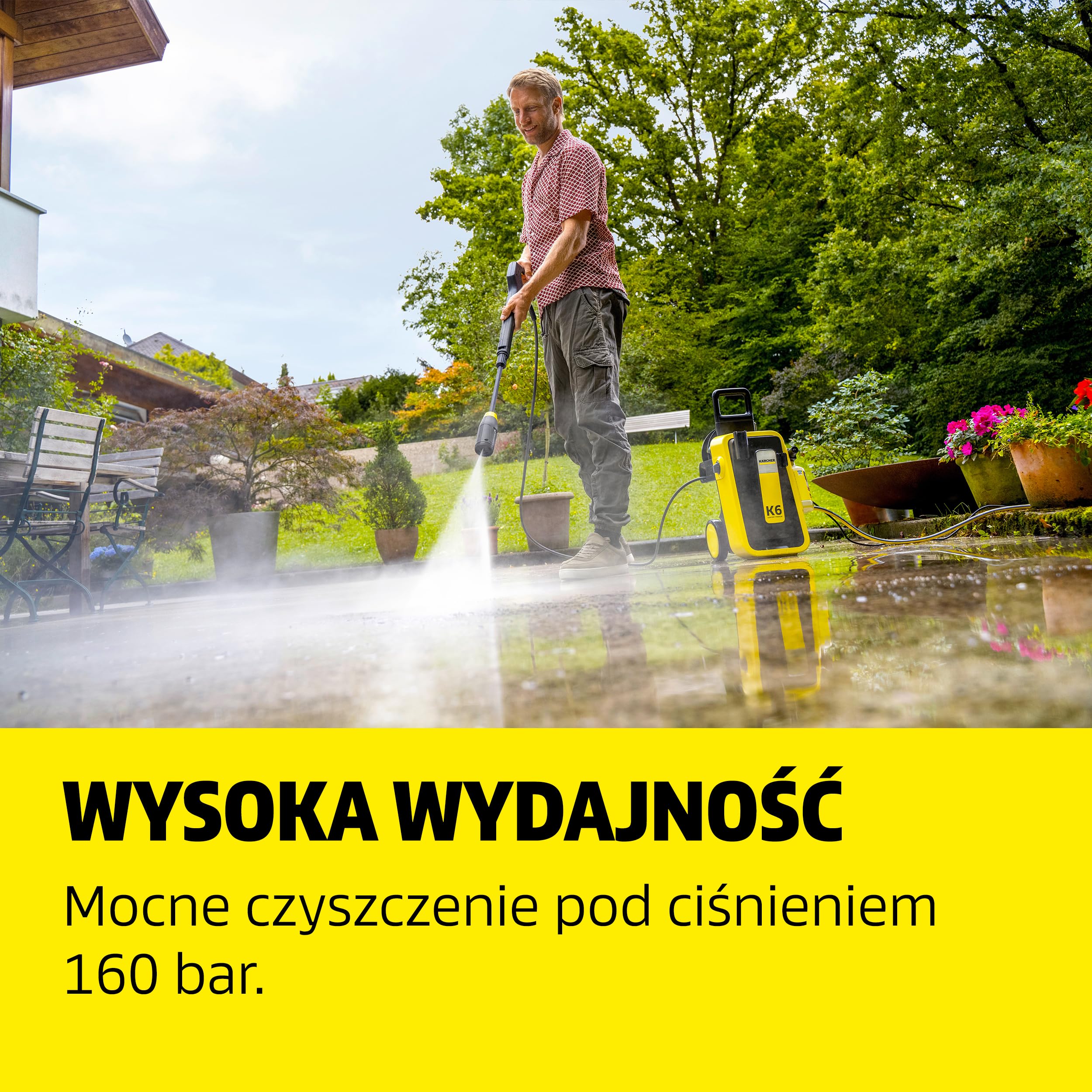 Kärcher myjka ciśnieniowa K 6 Comfort Premium Home, ciśnienie: 160 bar, wydajność: 510 l/h, powierzchnia: 50 m²/h, waga: 18,2 kg, wyjątkowo elastyczny wąż wysokociśnieniowy, bęben na wąż, Home Kit