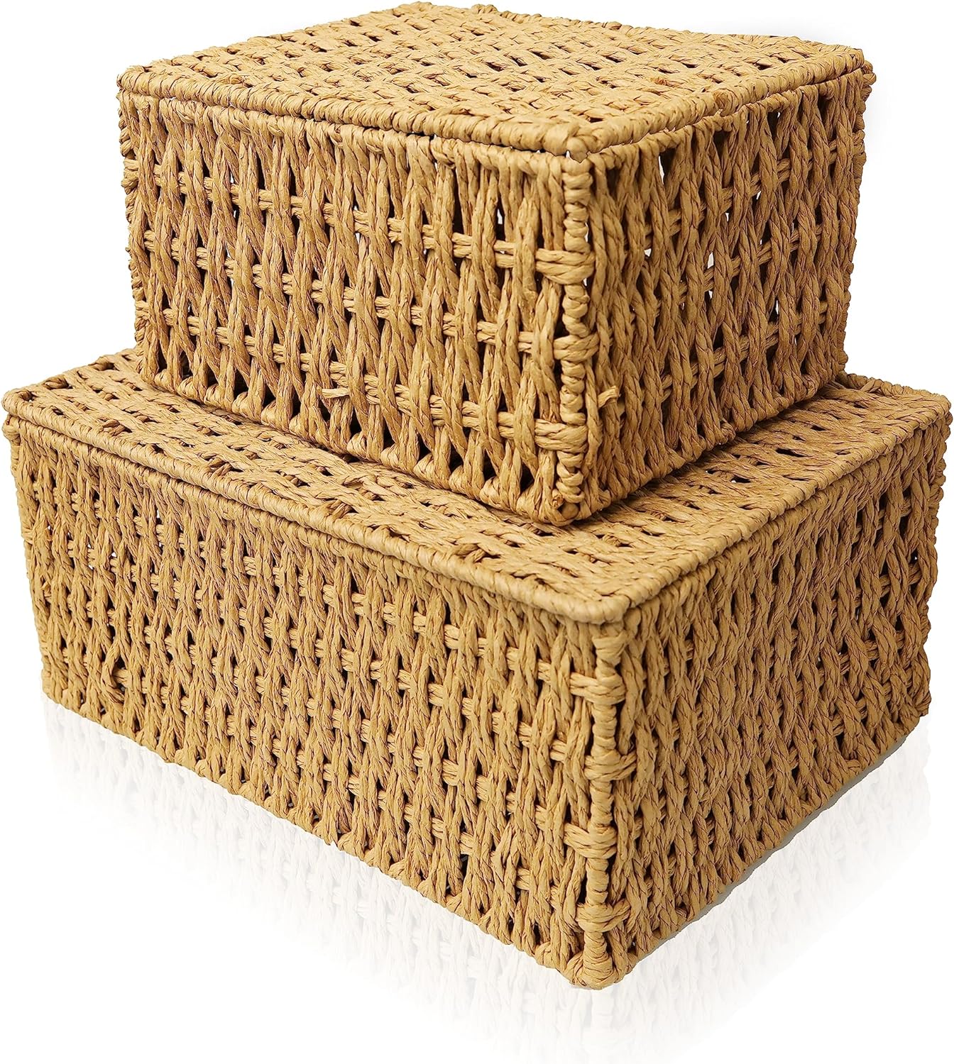 RoyalHouse Woven Stackable Storage Baskets with Lid, Decorative Rope