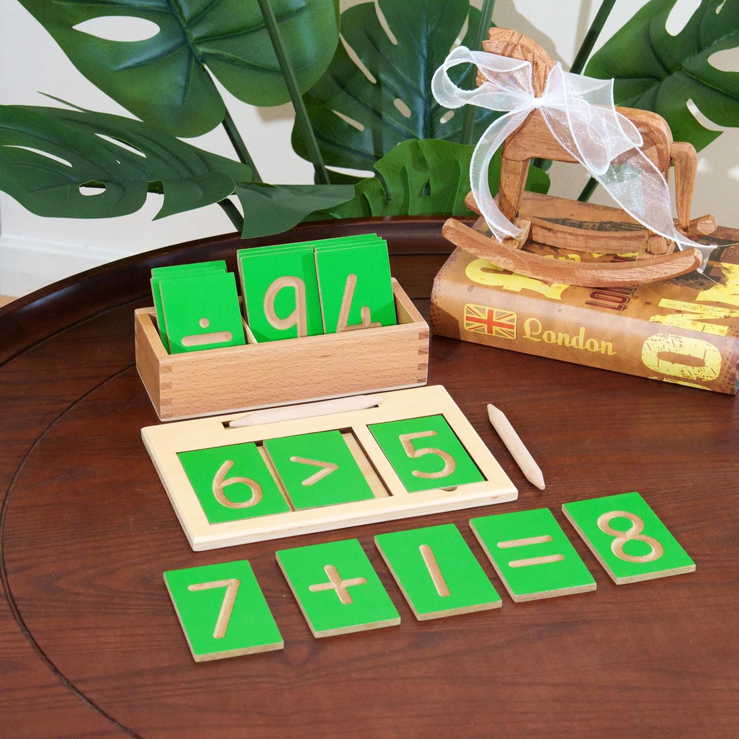 Premium Montessori Digital Description Board – Wooden Number Math Symbols Tracing, 1-10 Numbers with Arithmetic Signs, Pre-Writing Activity for Number Recognition Homeschool Math Kids Toddlers 3-6