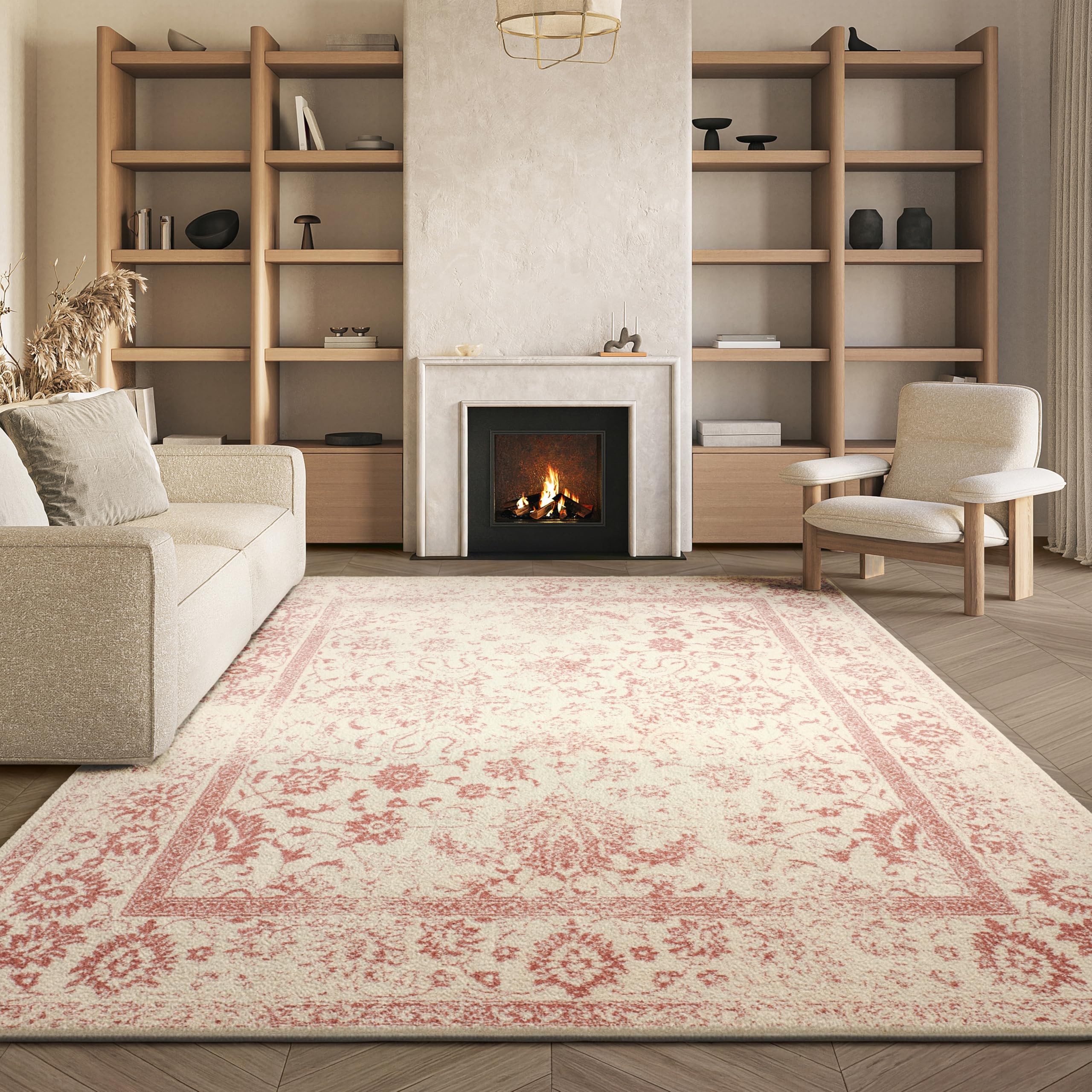 SAFAVIEH Tapis 183 x 274 cm - Adirondack Collection - Transitionnel Design, Ivoire & Rose, Mélange Synthétique Entretien Facile, Idéal pour Salon, Chambre, Bureau