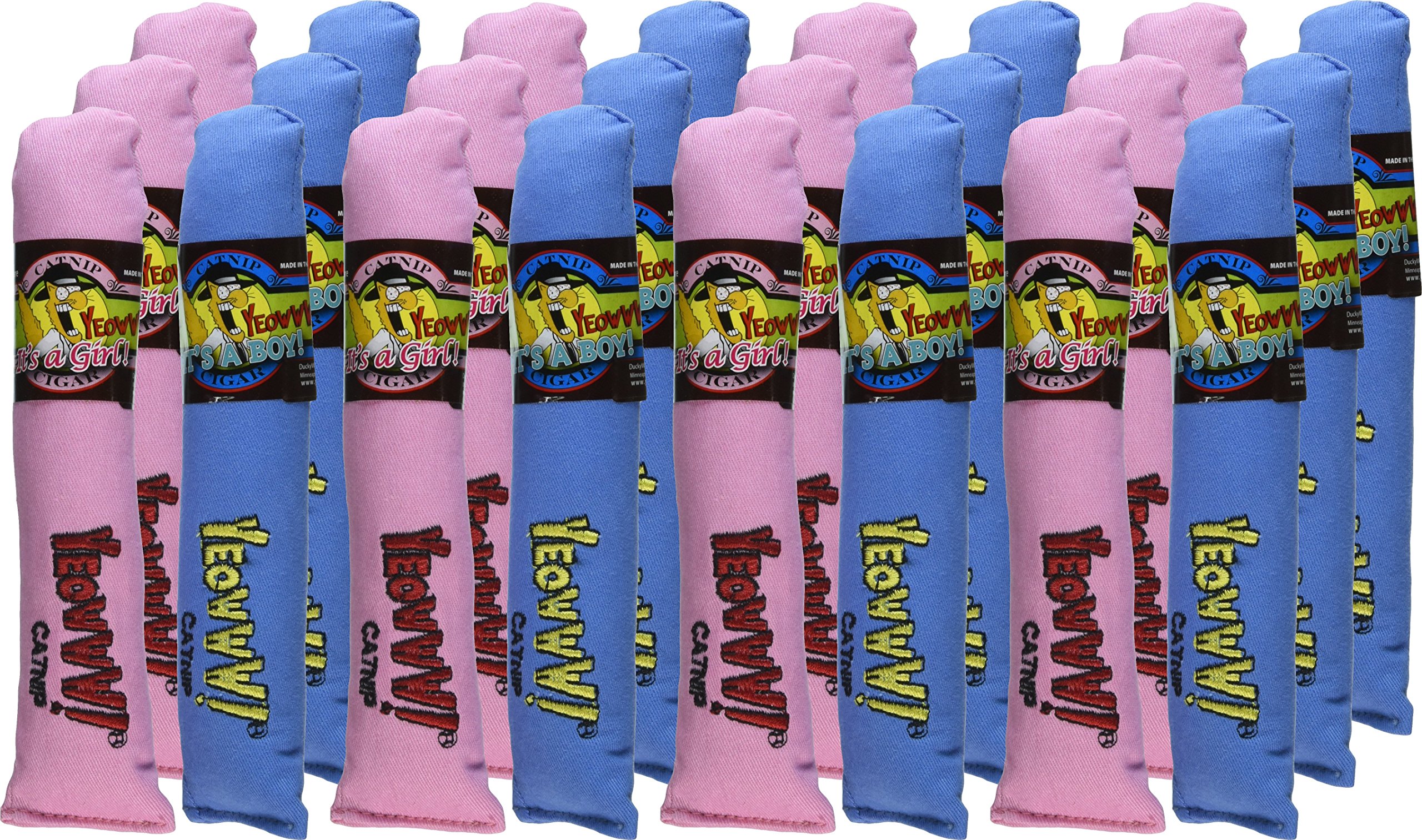 ROSEWOOD yeoww Puros de Madera de Palisandro con Caja de Madera de Abedul Catnip Juguetes, Rosa/Azul, 24 Piezas