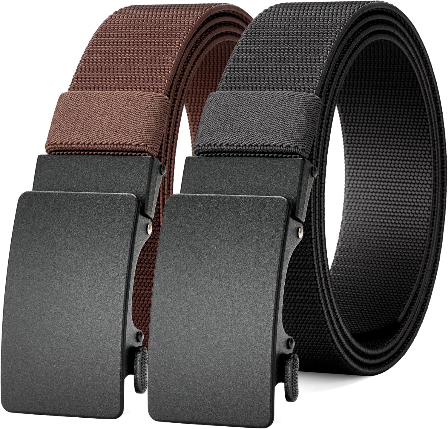 MILORDE Men's 2Pack Nylon Ratchet Belts, 1.38" Casual Web Click Belt for Jeans, Business Dress, Adjustable Trim to Fit