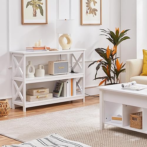 Miniatura 3 de Yaheetech Soporte de TV con toma de corriente, centro de entretenimiento para TV de hasta 45 pulgadas, estante de almacenamiento abierto de 3