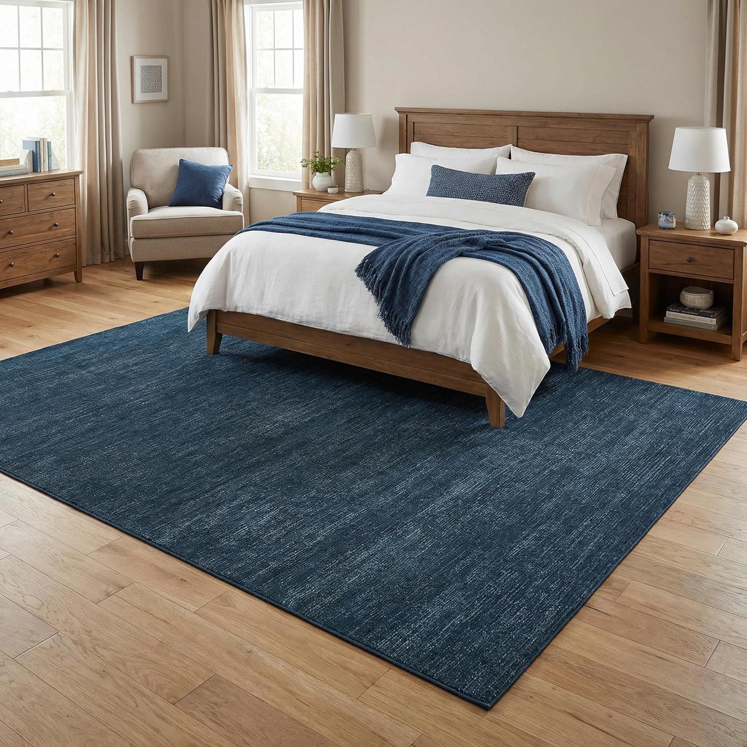 Washable Area Rugs 4x6 Modern Solid Floor Mat Non-Slip Foldable Living Room Rug Low Pile Non-Shedding Soft Carpet Contemporary Minimalist Throw Rugs for Bedroom Dining Room Office Blue