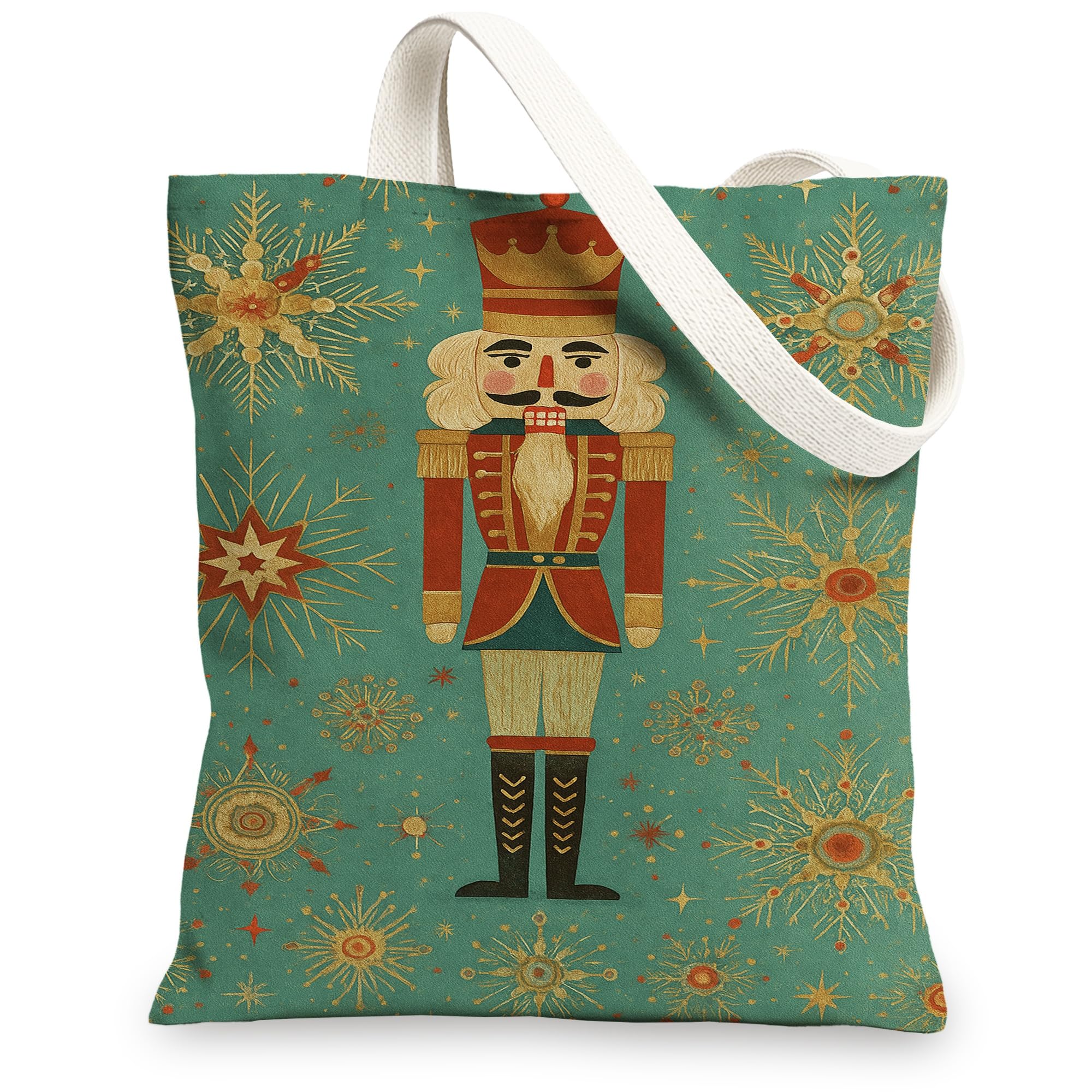 Nutcracker Canvas Tote Bags Vintage Nutcracker Pattern Reusable Bags Retro Lightweight Washable Shoulder Strap Canvas for, Trace Of Paradise, 13x15 Inch
