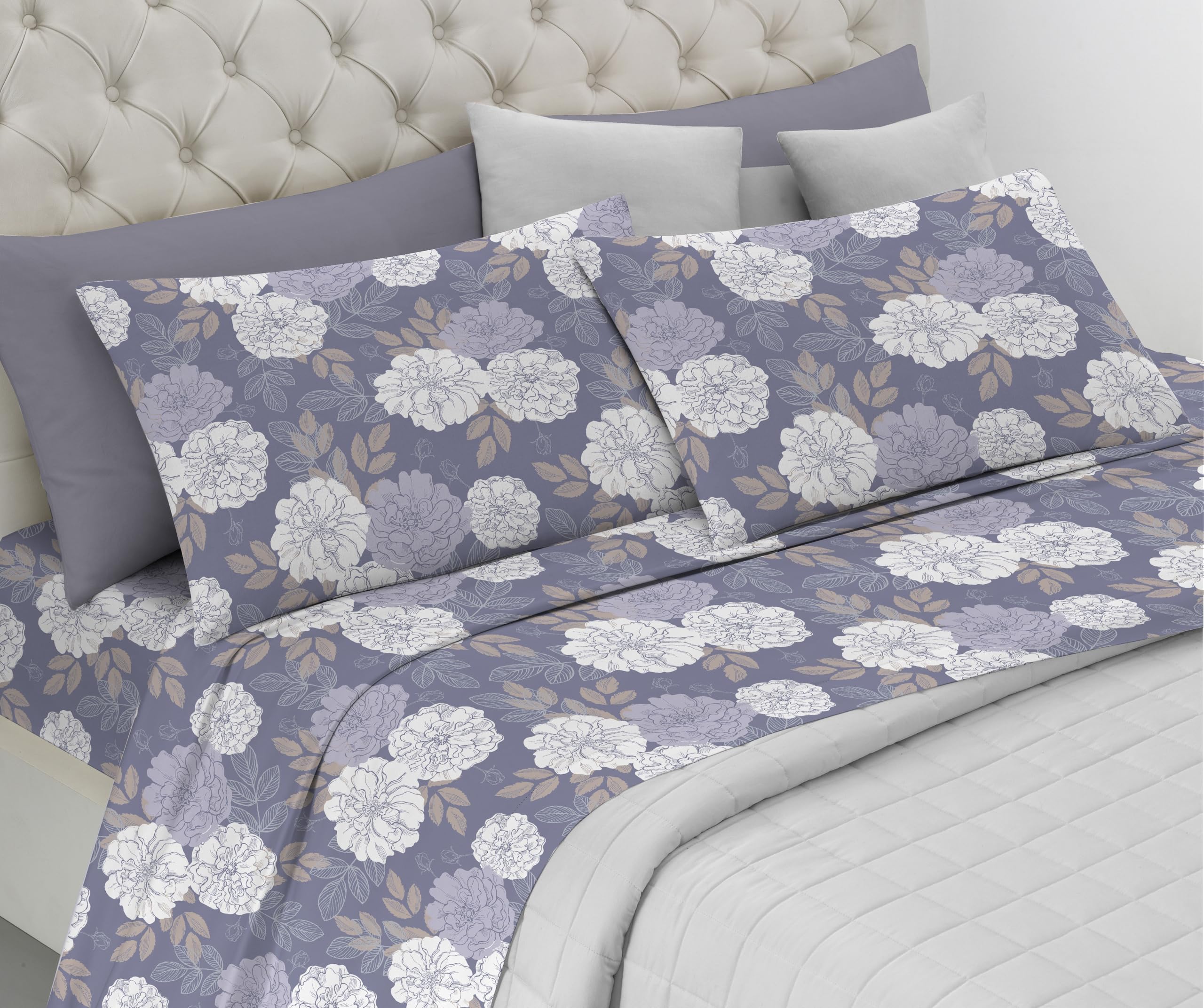 Parure de lit 100% coton doux Marbella Gris avec taies d'oreiller
