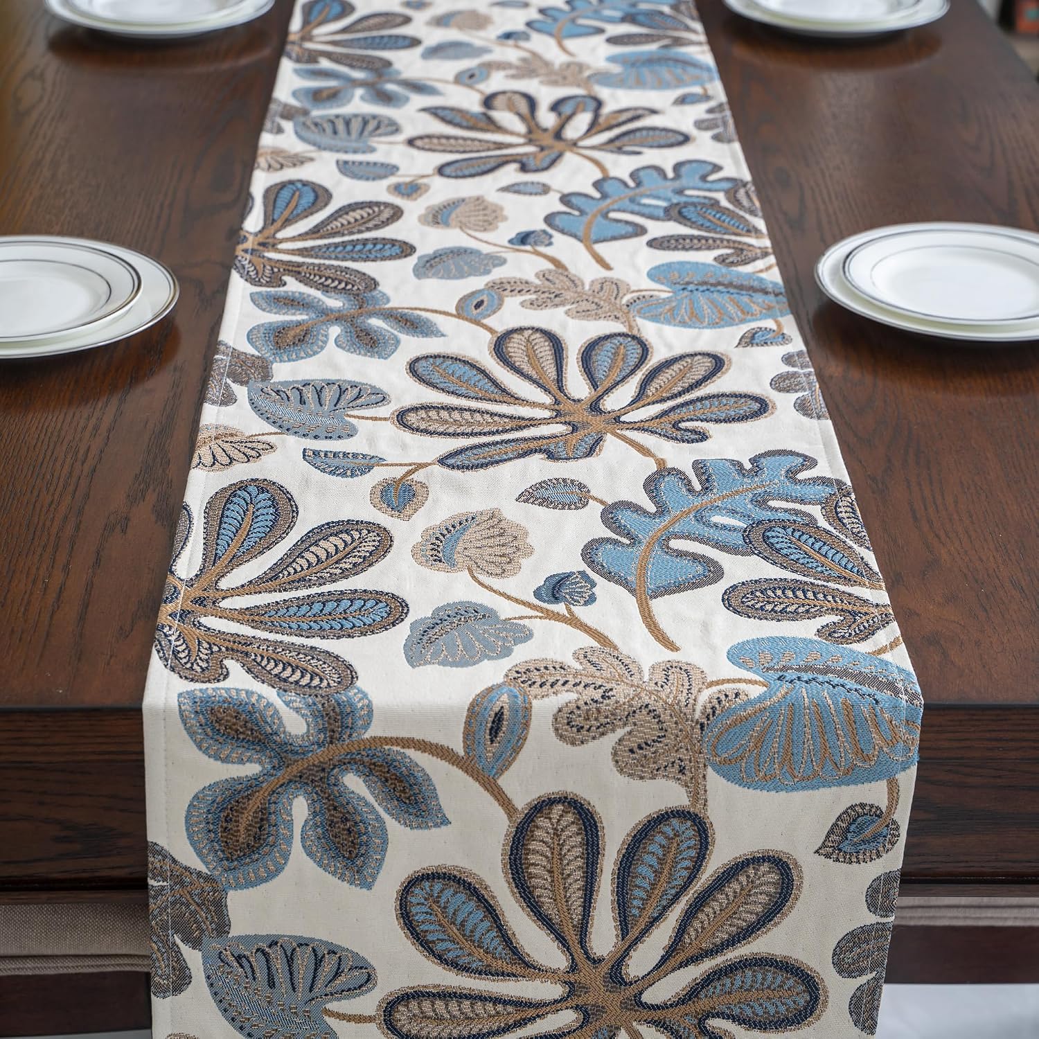 Tropical Leaf Table Runner for Home Decor 13X72 Inches Blue Brown Seasonal Dining Table Decoration Table Linen