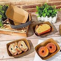 Vista 4 de Whaline 100 bandejas de papel desechables para alimentos, bote de comida de papel negro, 1 libra, papel resistente a la grasa, barcos para servir