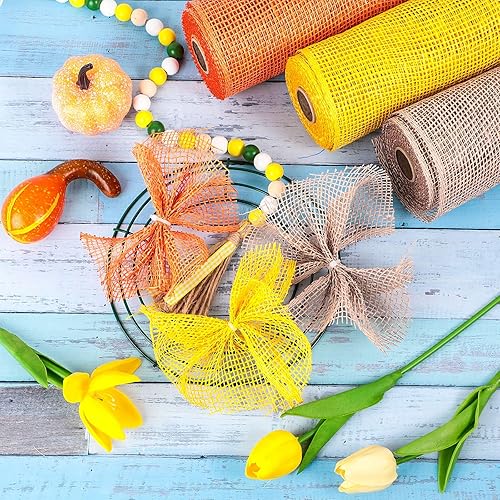 Miniatura 2 de 3 rollos de malla decorativa de arpillera de poliéster de 10 pulgadas de ancho, rollos de cinta decorativa de poliéster para decoración de coronas