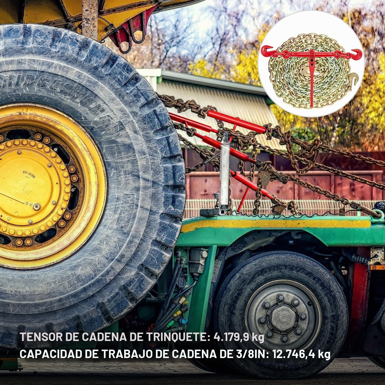 VEVOR Kit de Cadena y Aglutinante 10-13 mm Aglutinantes de Carga con Trinquete 4,18 T de Fuerza de Trabajo Aglutinantes y Cadenas de Trinquete con Ganchos G70 10mm x 3m para Camión, Amarre, Transporte