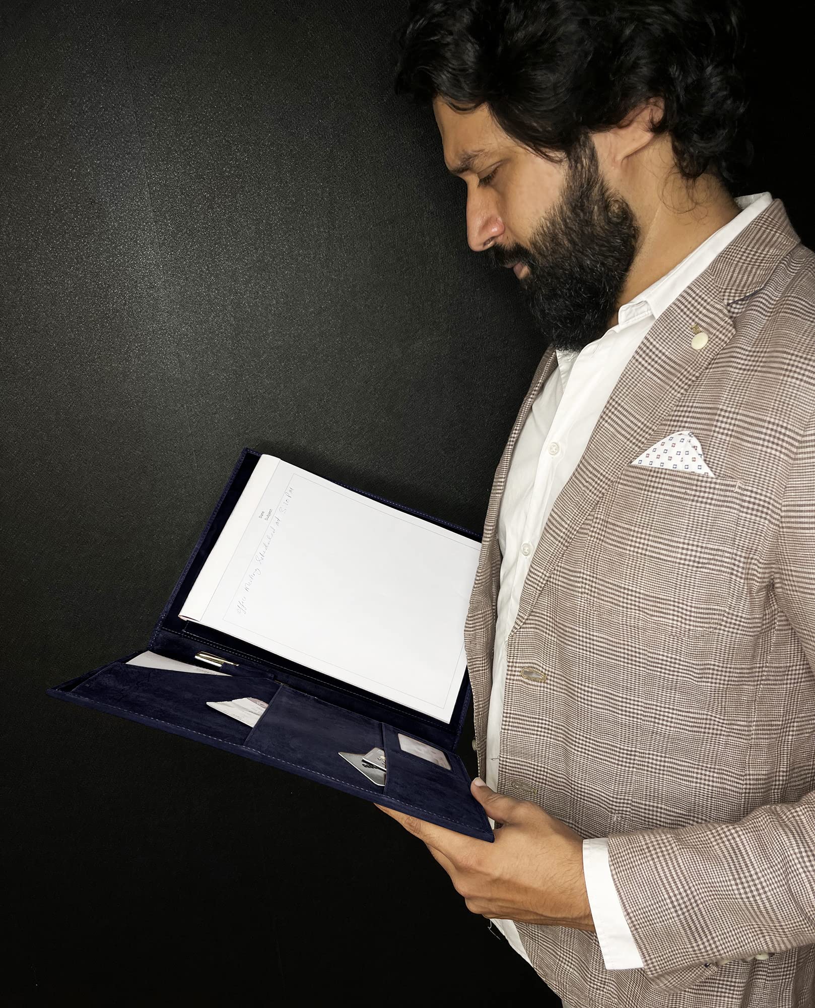 Rustic Town Leather Portfolio for Men - Padfolio Resume File Folder - Interview/Legal Document Organizer for Letter Size Writing Pad with Business Card Holder