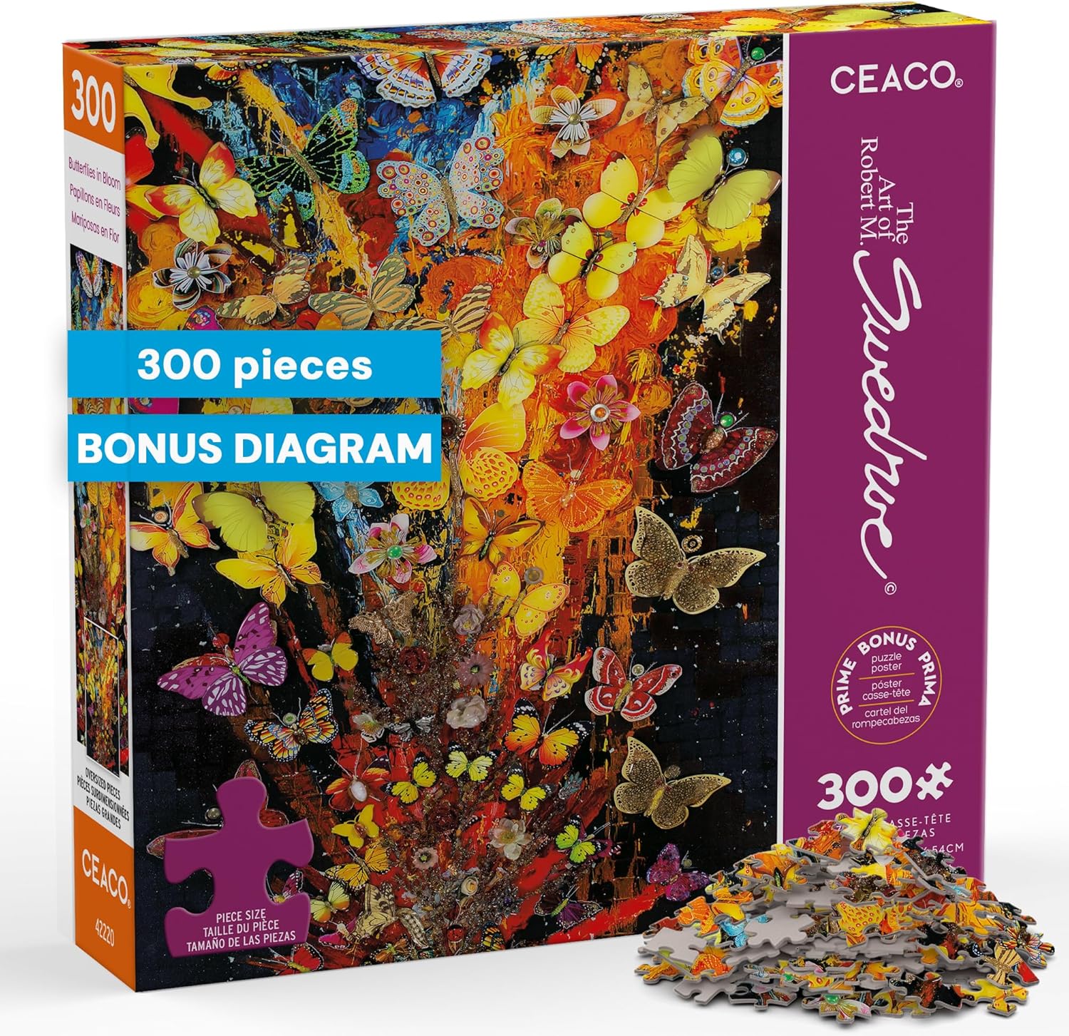 Ceaco - Robert Swedroe - Butterflies in Bloom - 300 Piece Puzzle for Adults - Challenging and Perfect for Game Nights - Finished Puzzle Size 21.25 x 15