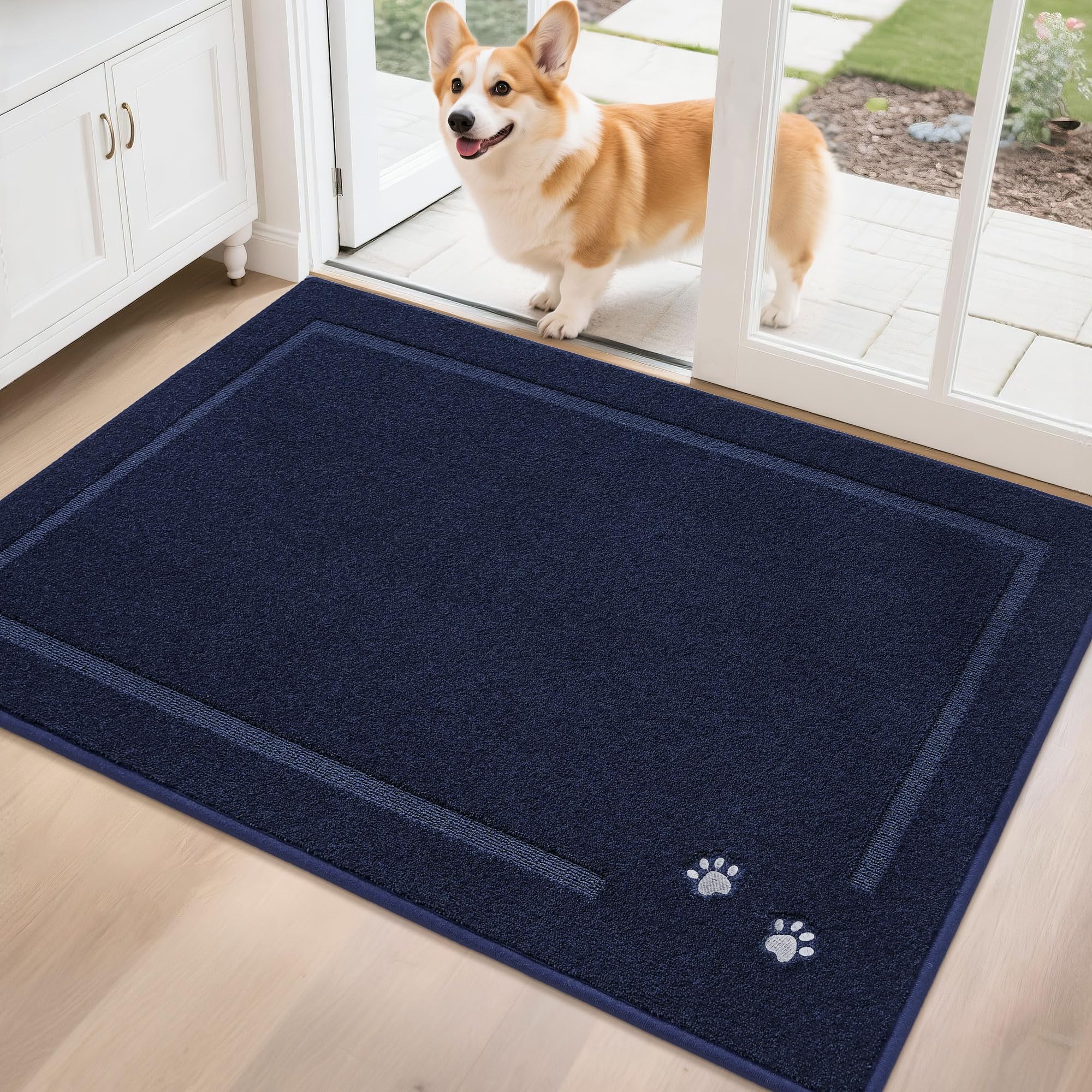BEQHAUSE Dog Door Mat for Muddy Paws 80 * 120cm Dirt Trapper Absorbent Doormat Non Slip Entryway Rugs Washable Stain Resistant Welcome Floor Mat Soft Low-Profile for Front Back Door, Blue