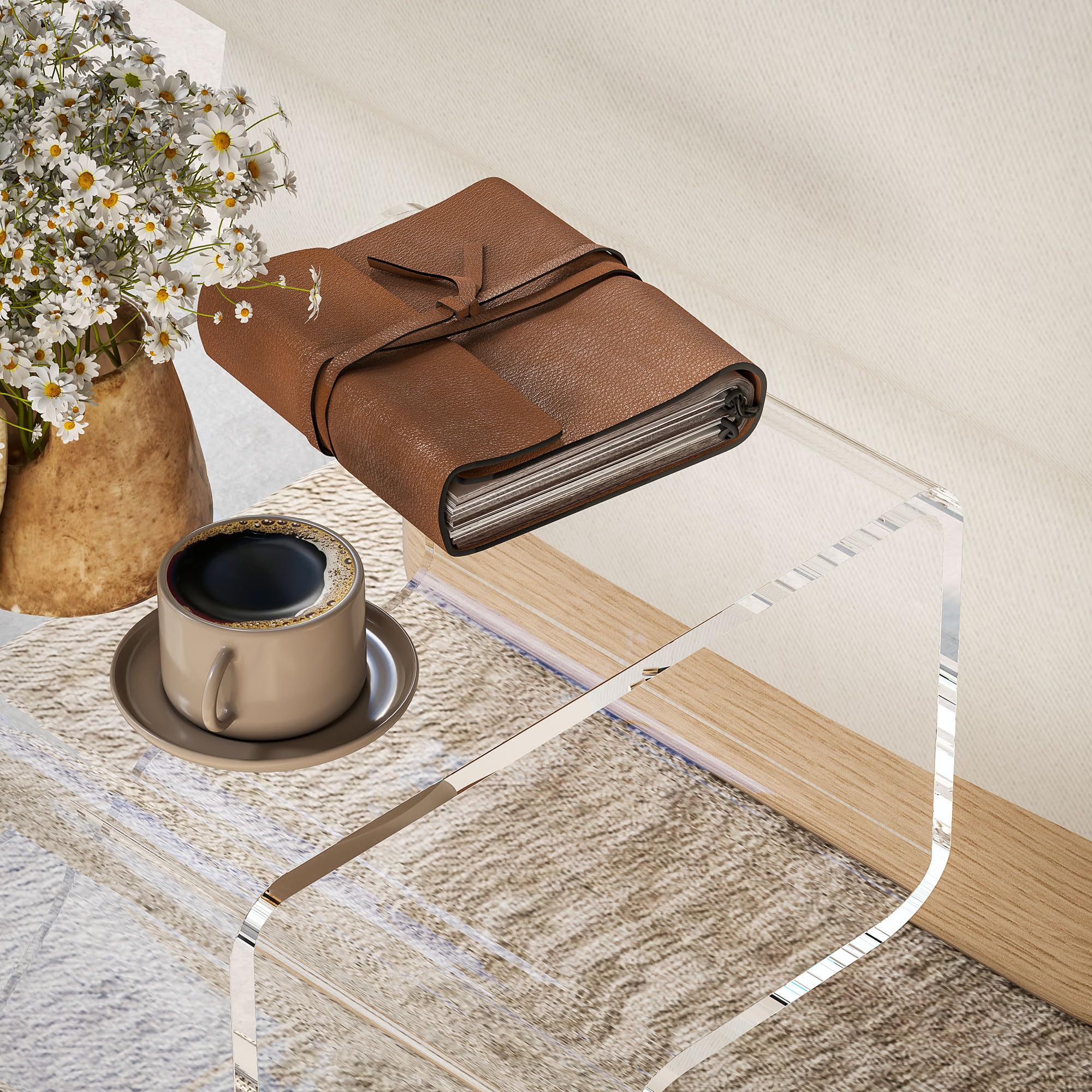 HOMCOM Tavolino Basso Geometrico a 2 Livelli con Gambe Triangolari, Tavolino da Salotto in Acrilico, 40x30x45 cm, Trasparente
