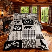 Vista 18 de Juego de edredón Deer Bear para niños tamaño completo, juego de ropa de cama rústica de aventura de caza para decoración de habitación de niños
