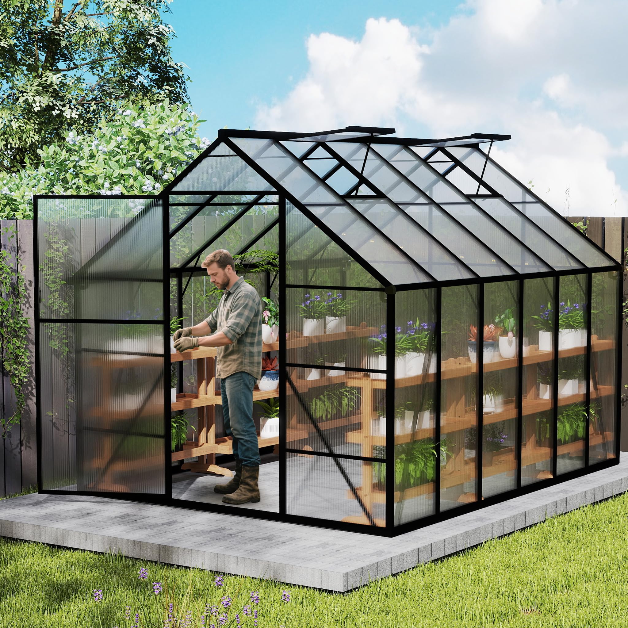 FIVMEN Serra in alluminio Serre da giardino con fondamenta da 6 cm e pannello PC da 4 mm Serra Tomatenhaus Casa da giardino resistente ai raggi UV resistente alle intemperie per il giardino, 380 x 250