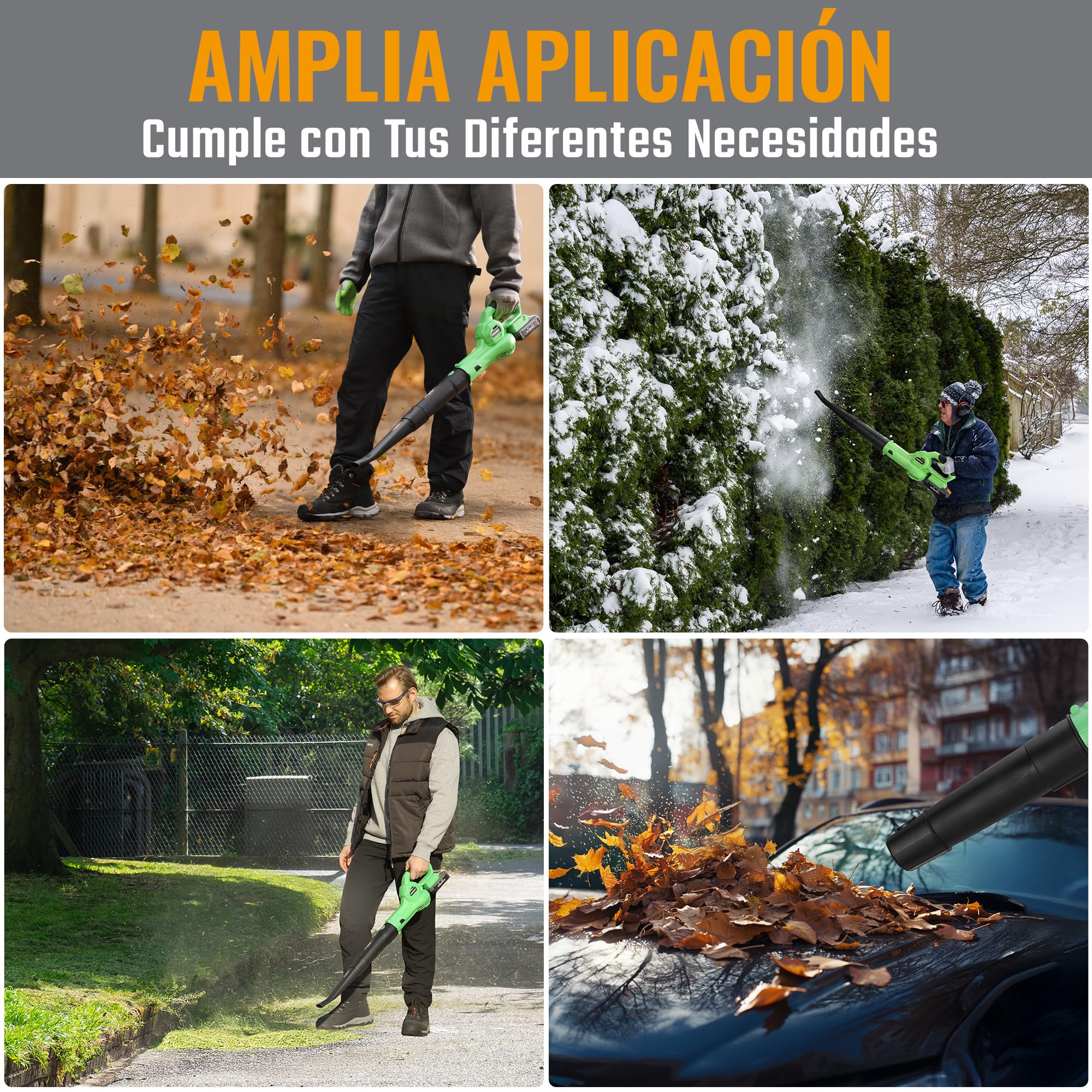 WORKPROX Soplador de Hojas, 20V Soplador de Hojas Bateria, con Flujo de Aire Potente 222KM/H, Capacidad 290 M³/H, Sopladora para Jardineria | con Flujo de Aire Potente 222KM/H, Capacidad 290 M³/H, Sopladora para Jardineria
