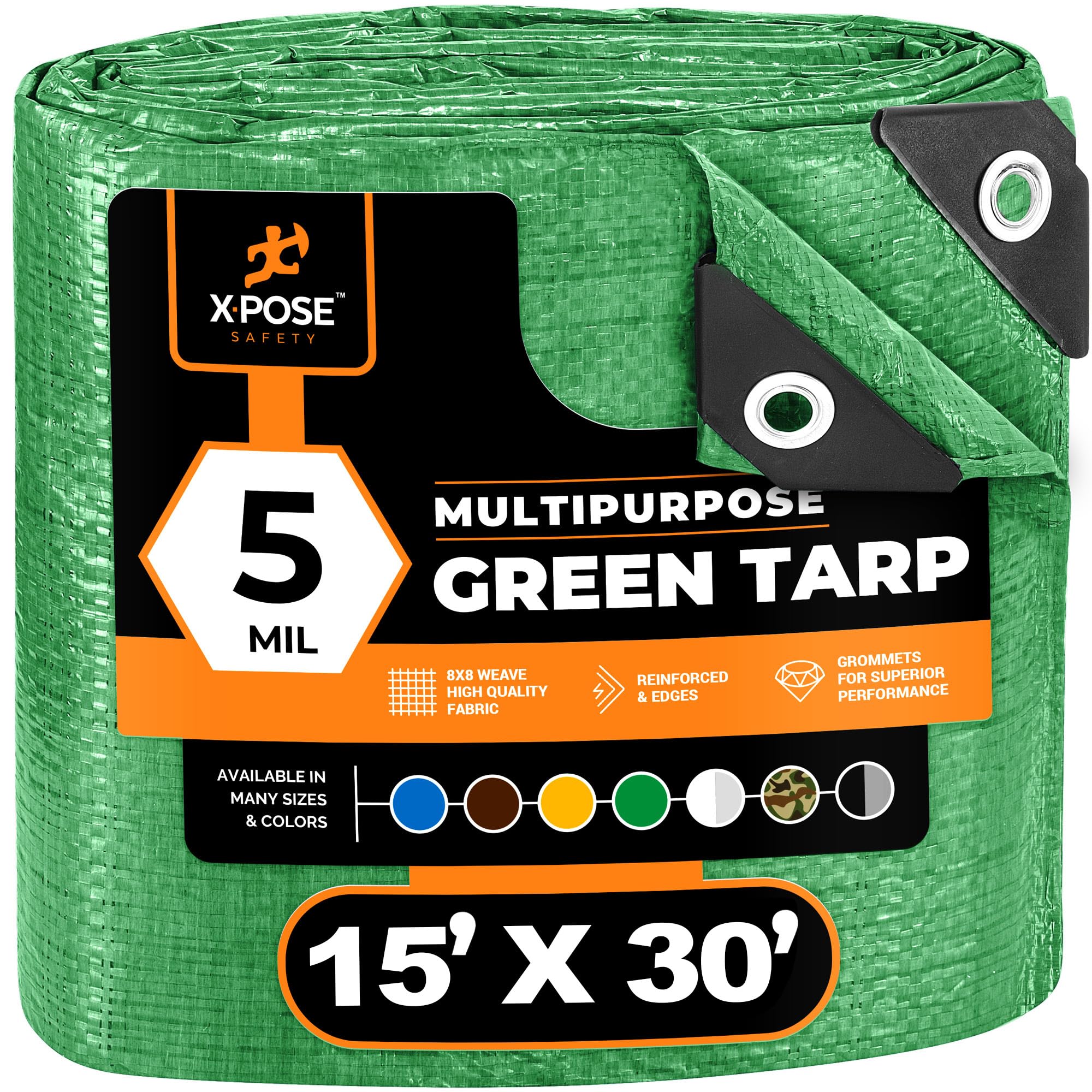 CARTMAN Finished Size 30x40 Feet Waterproof Green Tarp 8 Mil Thick, Multipurpose Protective Cover