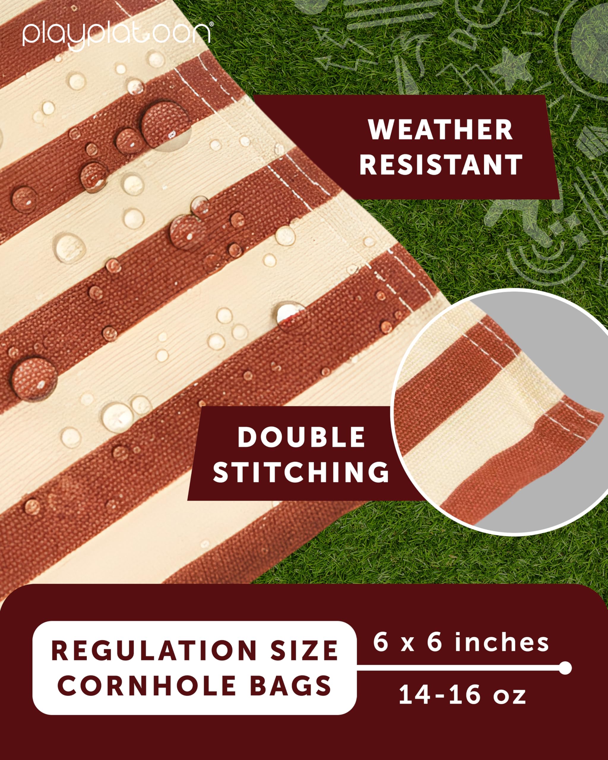 Sacchetti di stoffa per cornhole resistenti alle intemperie, set di 8 sacchi per gioco di cereali, dimensioni e peso regolamentari