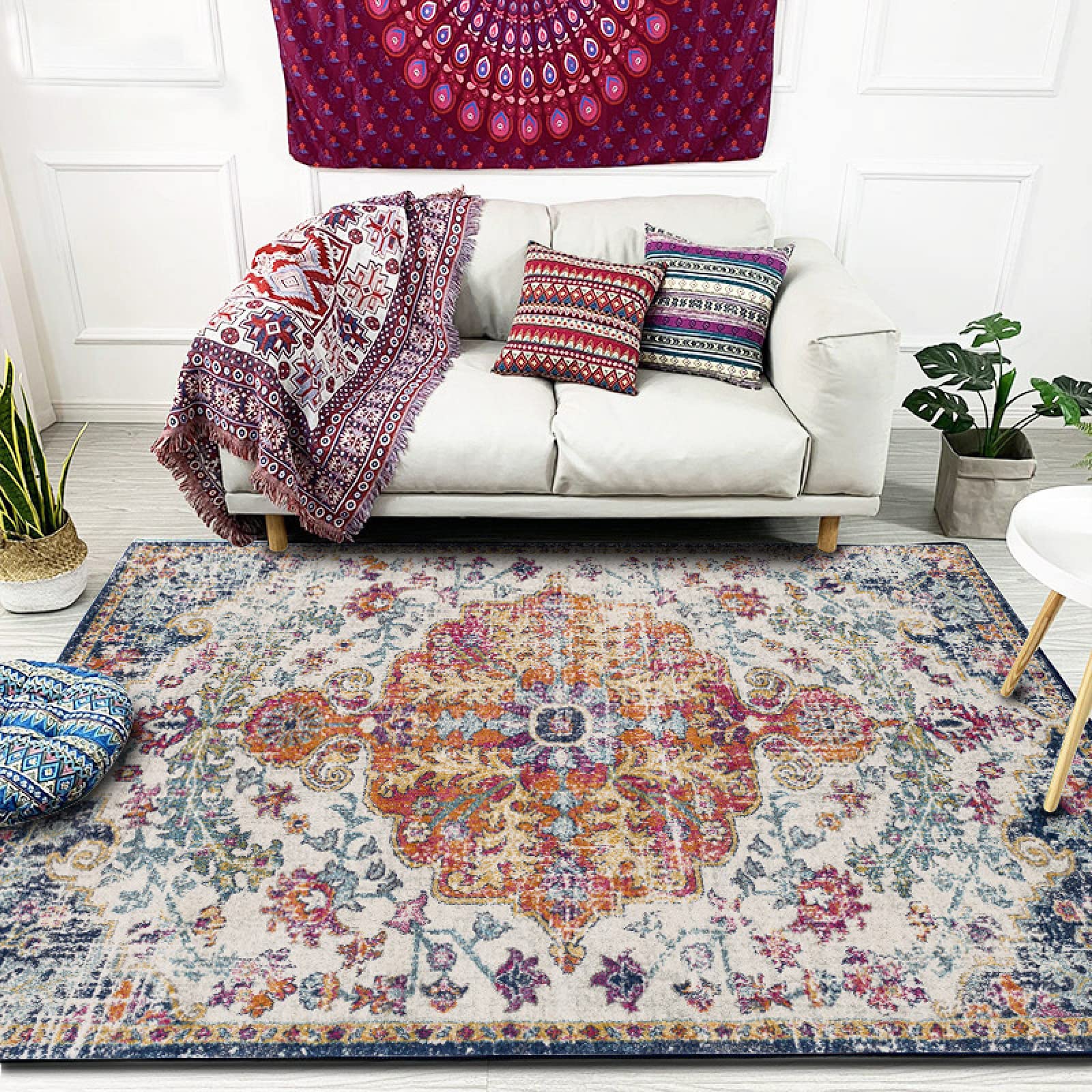 Aniyan Handgeweven katoenen tapijt, rond, boho-stijl met Aniyan Handgeweven katoenen tapijt, rond, boho-stijl met