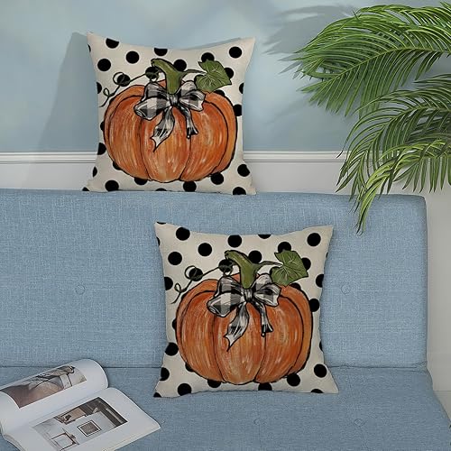 Miniatura 5 de Juego de 2 fundas de almohada de otoño de 18 x 18 pulgadas, decoración de otoño, con lunares, calabaza, para exteriores, otoño, Acción de Gracias,