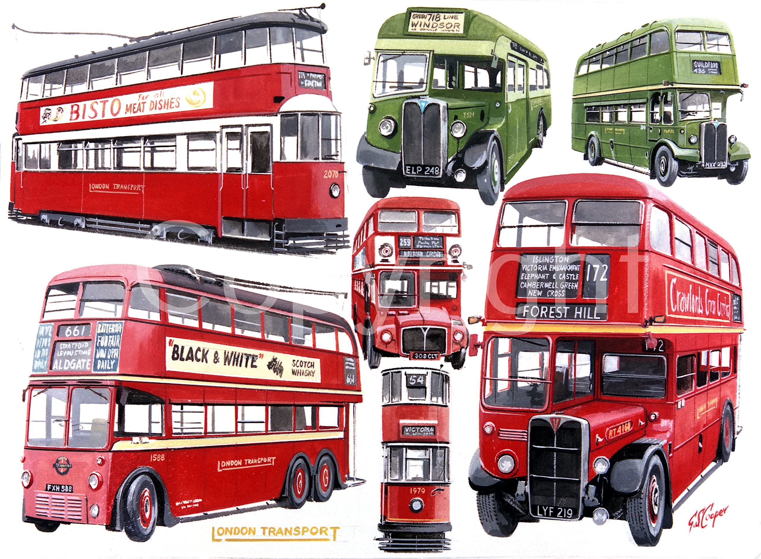 Silver London Transport Trams Trolley Bus And Buses Montage Metal Wall Art