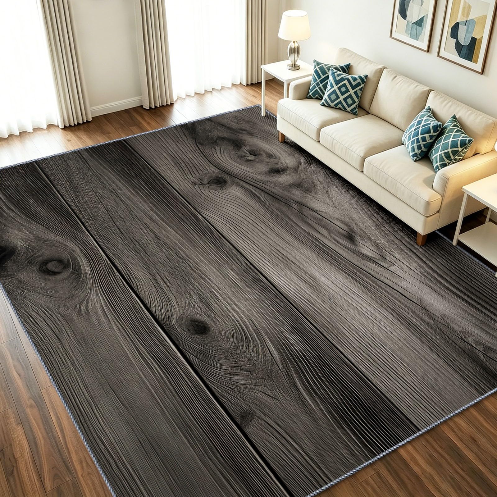 Tapis de salon gris 60x90 cm effet bois vintage Générique lavable