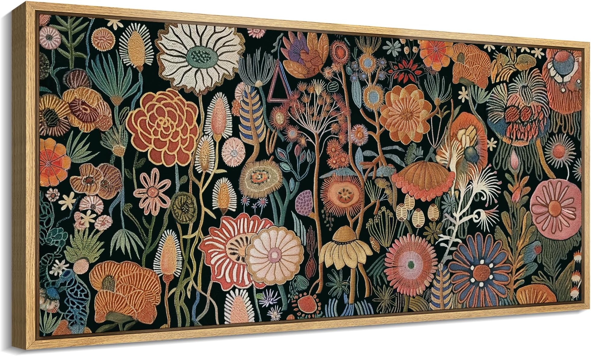 Extra Large Framed Canvas Print Wall Art Floral Botanical Pattern Illustrations Modern Art Calm Warm for Living Room, Bedroom, Office - 60"x30"