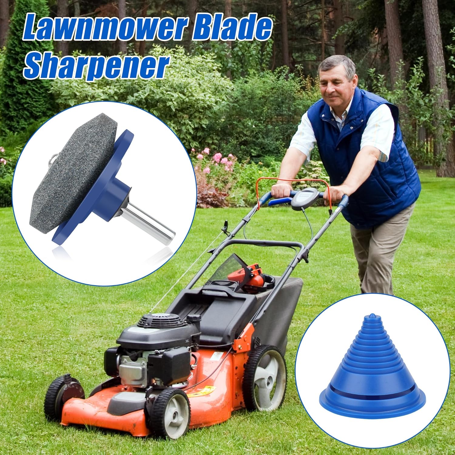 4+1PCS Lawn Mower Blade Sharpener, Universal Lawnmower Blade Sharpener Mower Sharpening Stone with 1PCS Balance Tool for Hand Drill/Power Drill Single layer image 6 of 7 B0DXPBGN25