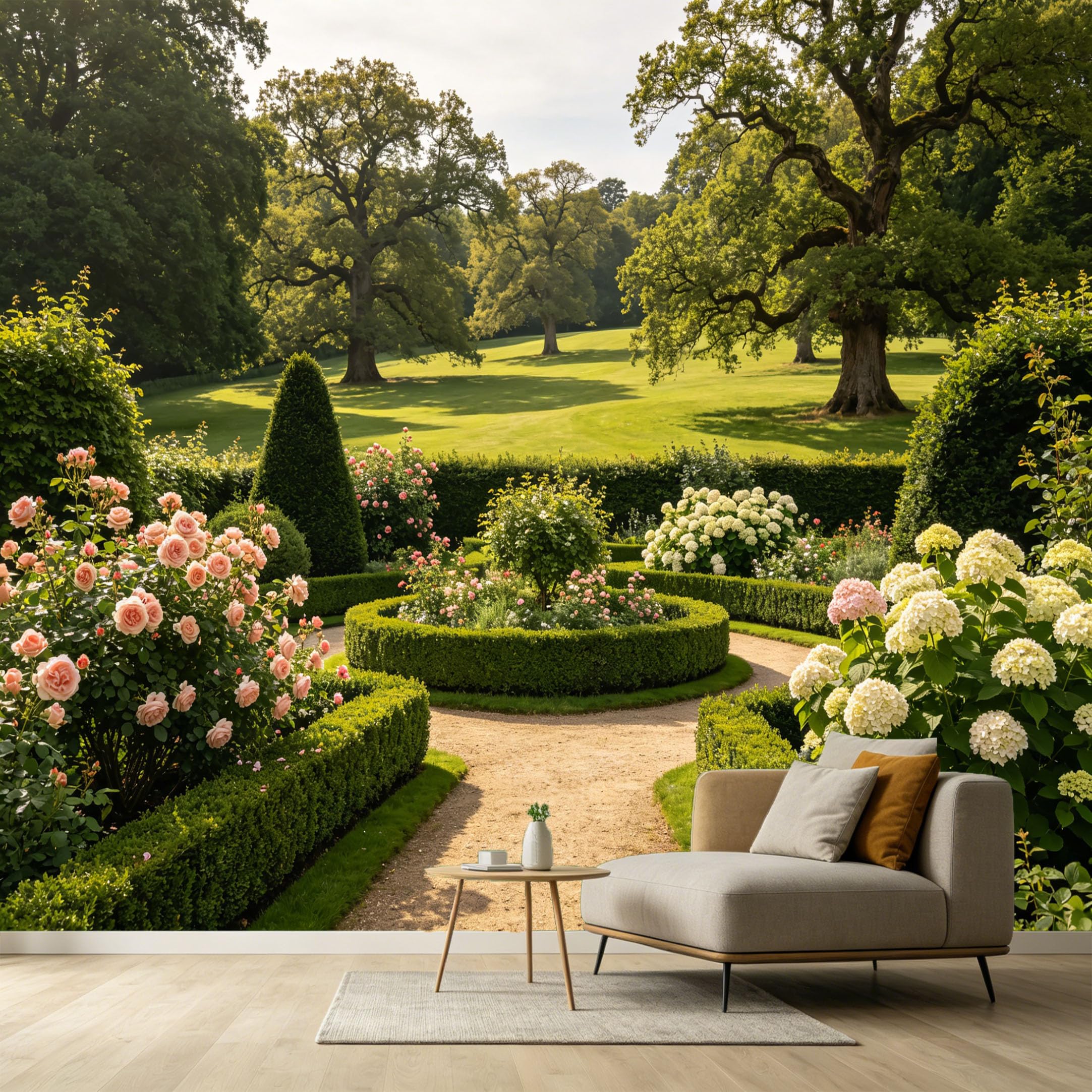 Custom Size Wall Murals Botanical Garden Rose Hydrangea Flower Park Path Landscape SelfAdhesive Wall Fabric Removable Large Wallpaper for Photo Living Room