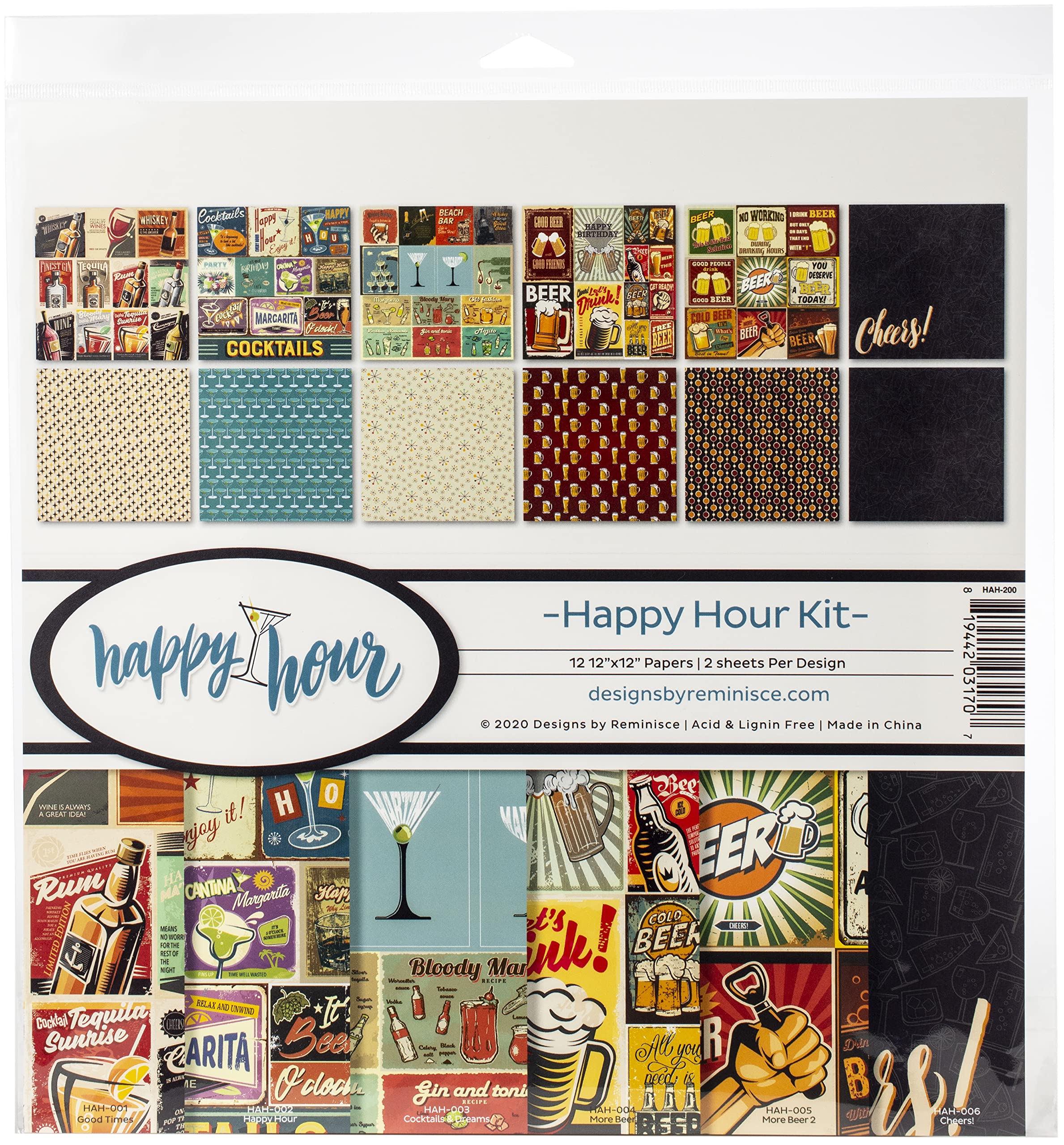 Reminisce Happy Hour Collection Scrapbook Kit Paper Crafts, Multi Color Palette