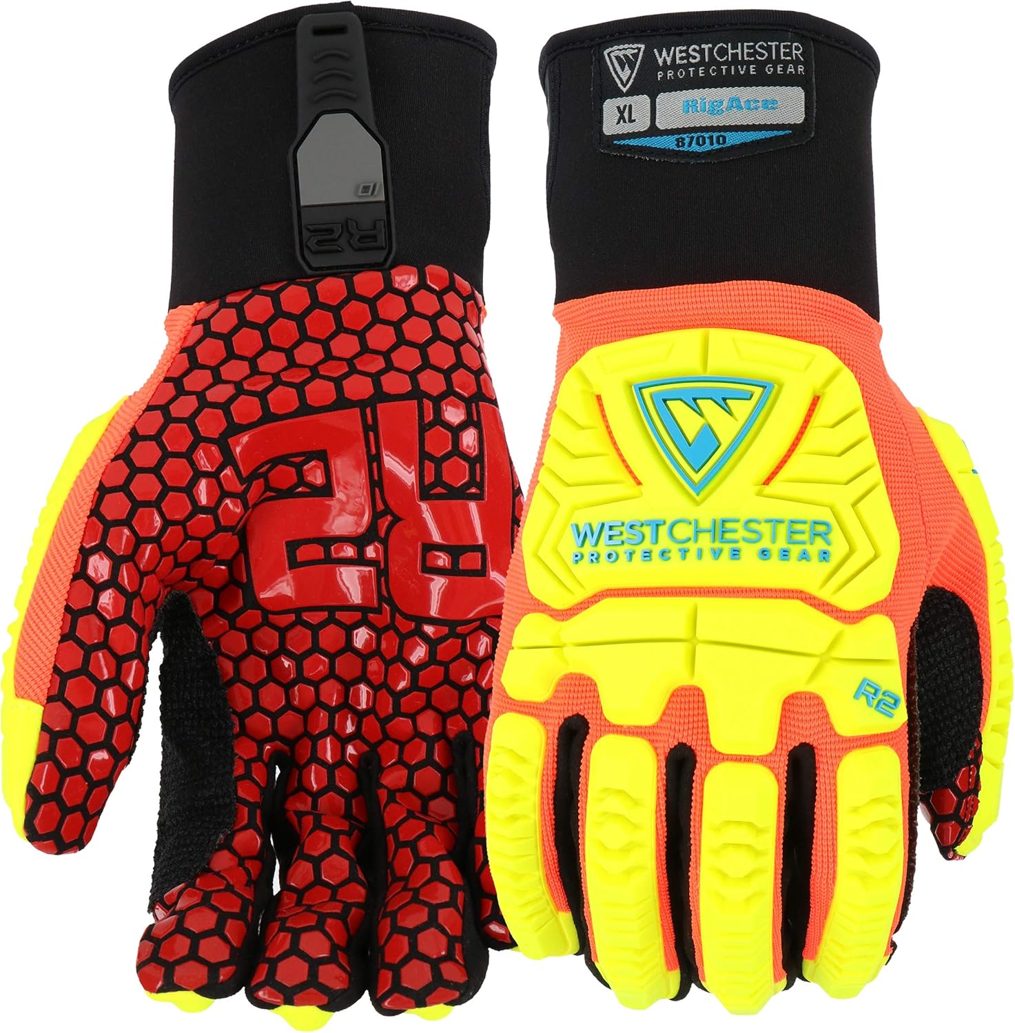 West Chester 87010 R2 Hi-Viz Silicone Palm Rigger Gloves –Red, XXX-Large, Flexible Synthetic Leather on Spandex Back Gloves