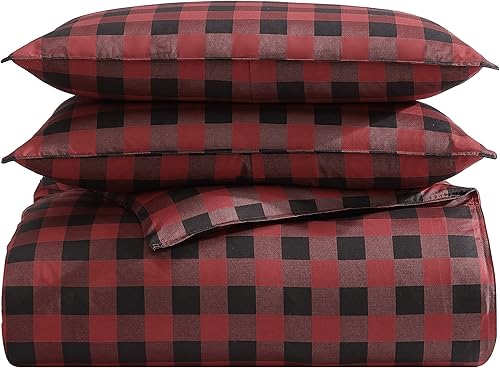 Vista 4 de Eddie Bauer - Juego de edredón Queen, ropa de cama reversible de algodón, decoración del hogar a cuadros de búfalo para todas las estaciones