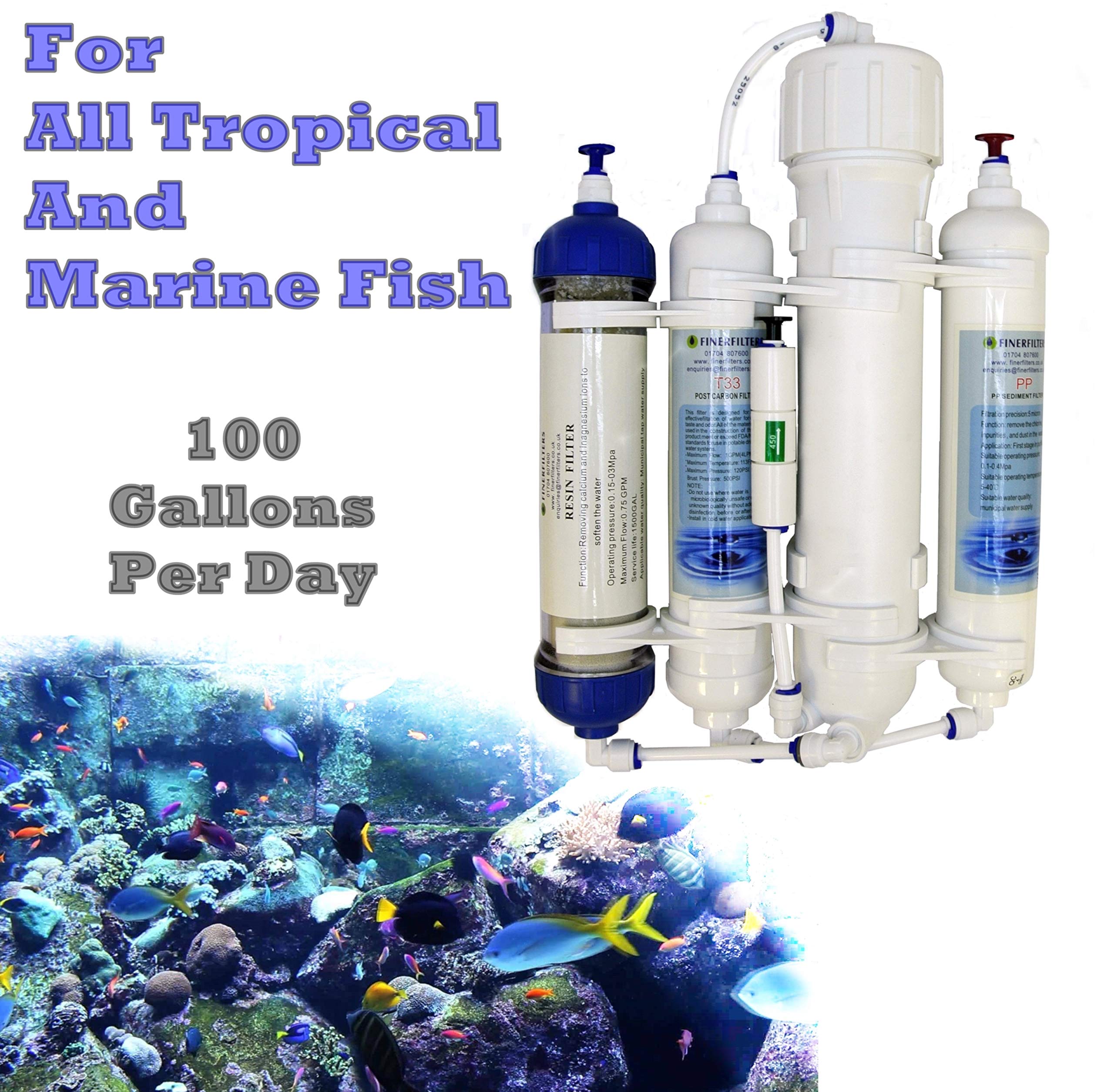 Finerfilters Filtre d'osmose inverse compact de 4 étapes avec la résine DI/tropical/marine/discus 50/75/100/GPD