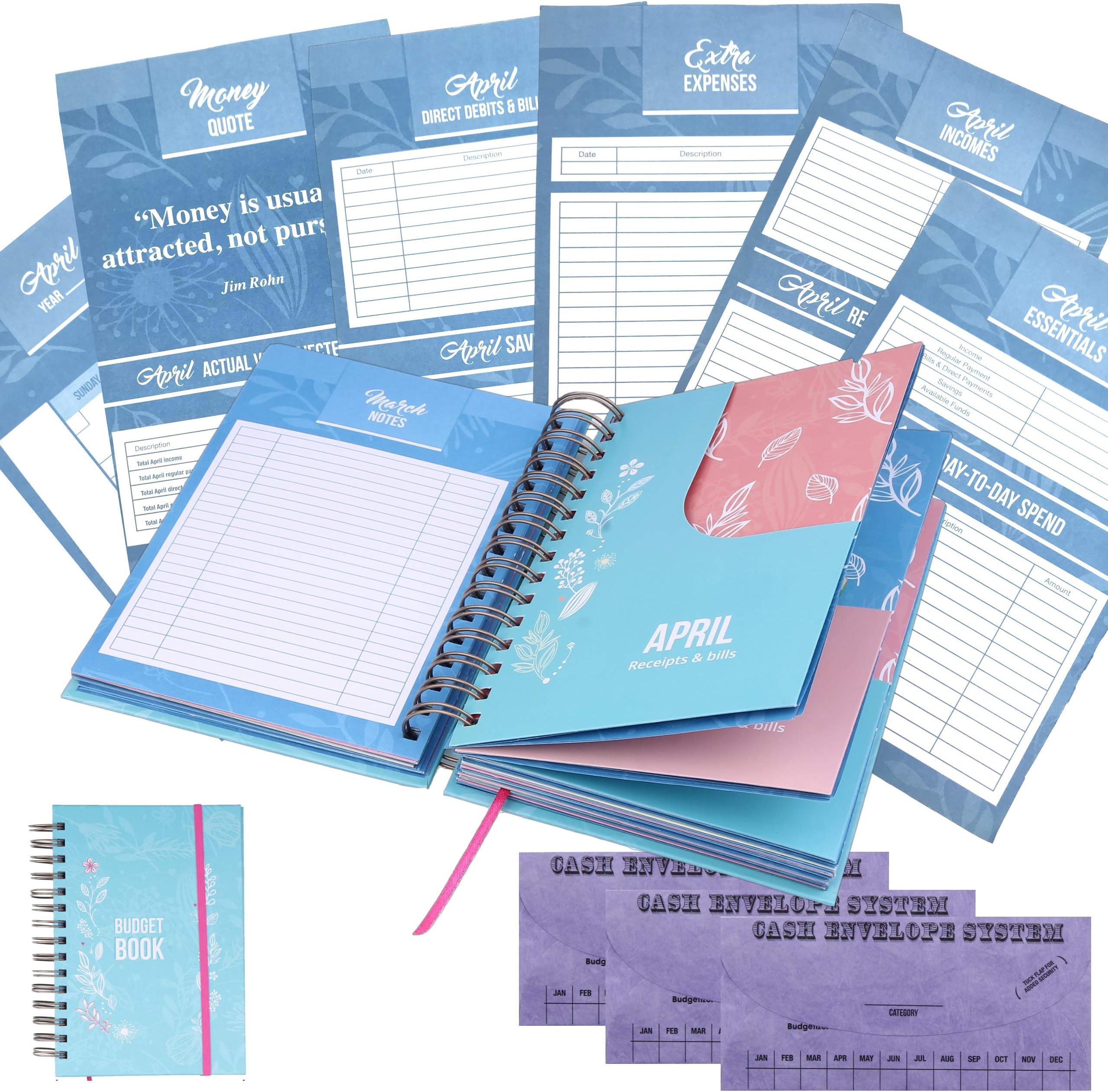 Budget Planner Bill Organizer Book - (Non-Dated) Monthly Budget Notebook and Expense Tracker - Finance Planner Bundled with Cash Envelopes - Budget Ledger with Pockets