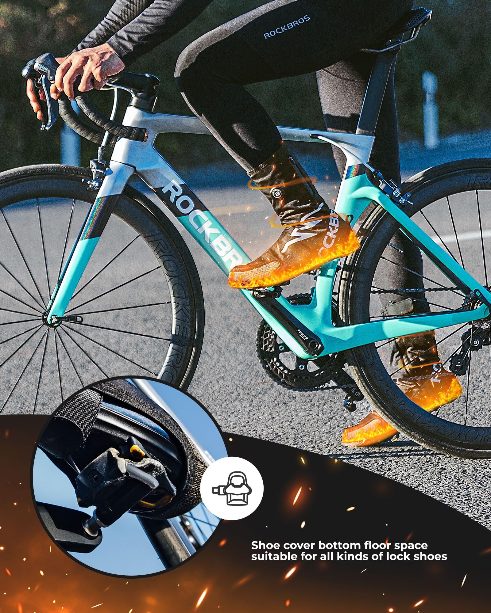 ROCKBROS Copriscarpe Ciclismo Riscaldati, Copriscarpe Bici Termico Invernale, con Batteria 5000mAh, Copri Scarpe Moto Caldo, Copriscarpe Impermeabili Antivento, Donne/Uomini