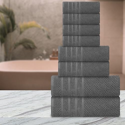 Miniatura 3 de Juego de toallas de baño, 100% algodón, 2 toallas de baño, 2 toallas de mano y 4 toallas pequeñas, de secado rápido, absorbentes, suaves, de felpa,