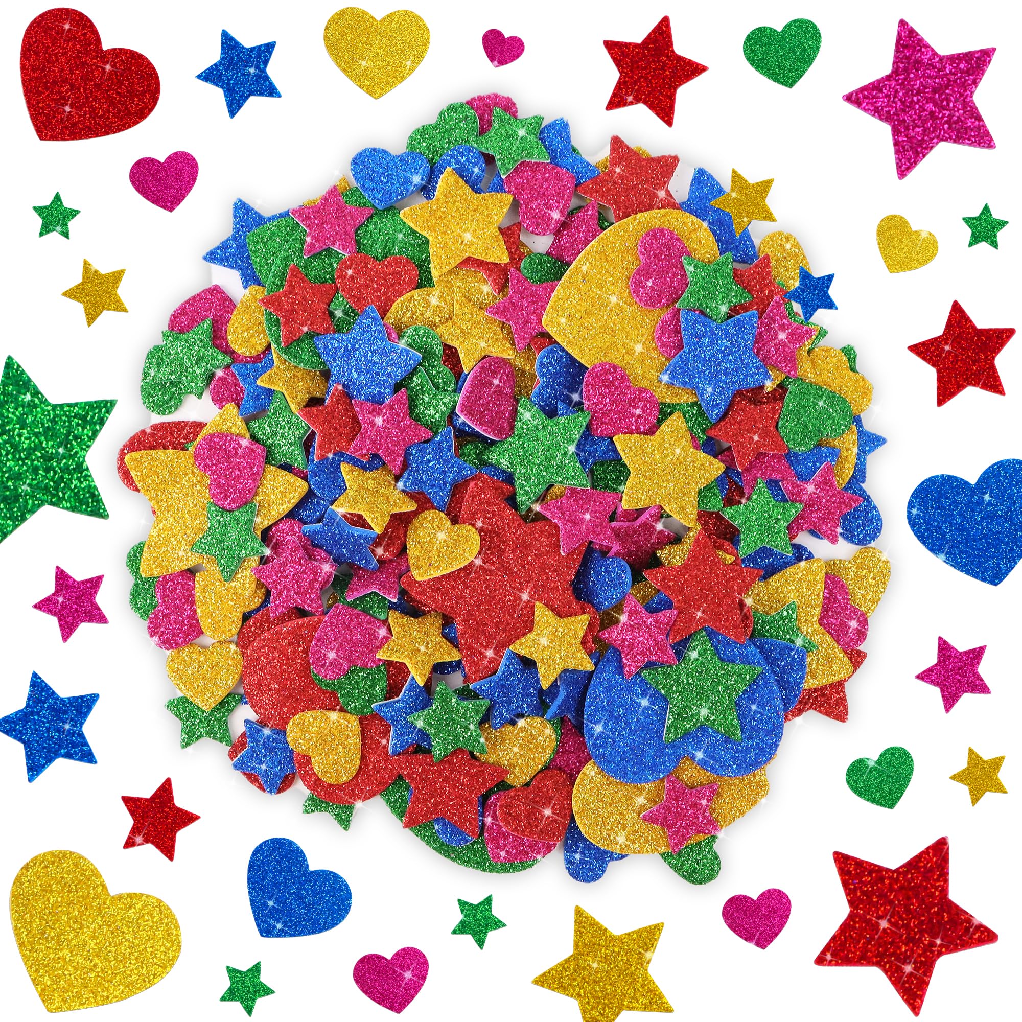 625 Foam Stickers,Glitter Foam Heart Star Stickers Self Adhesive,Heart&Star