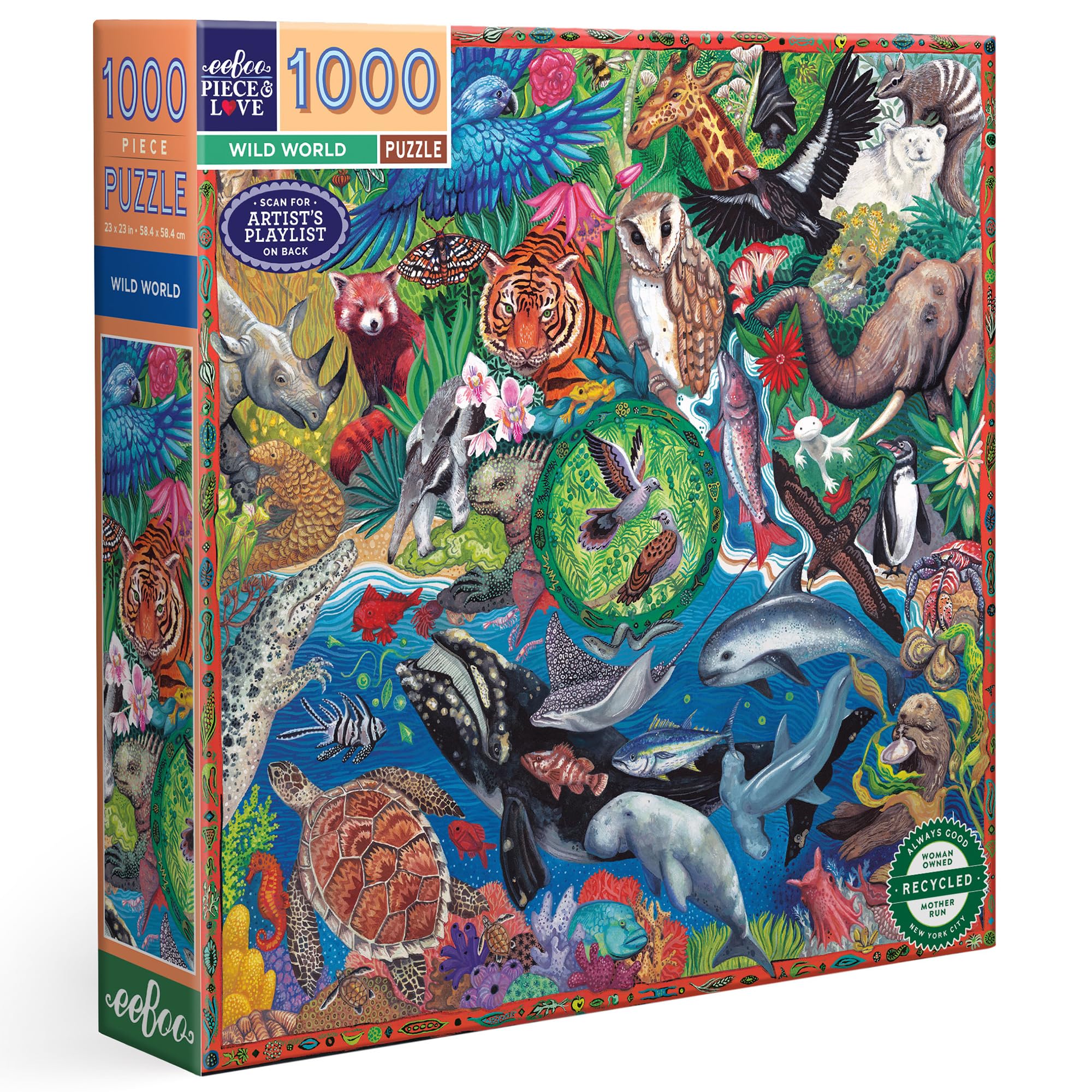eeBoo Piece & Love: Wild World - 1000 Piece Puzzle - Adult Square Jigsaw, 23x23, Includes Image Reference Insert, Glossy Pieces