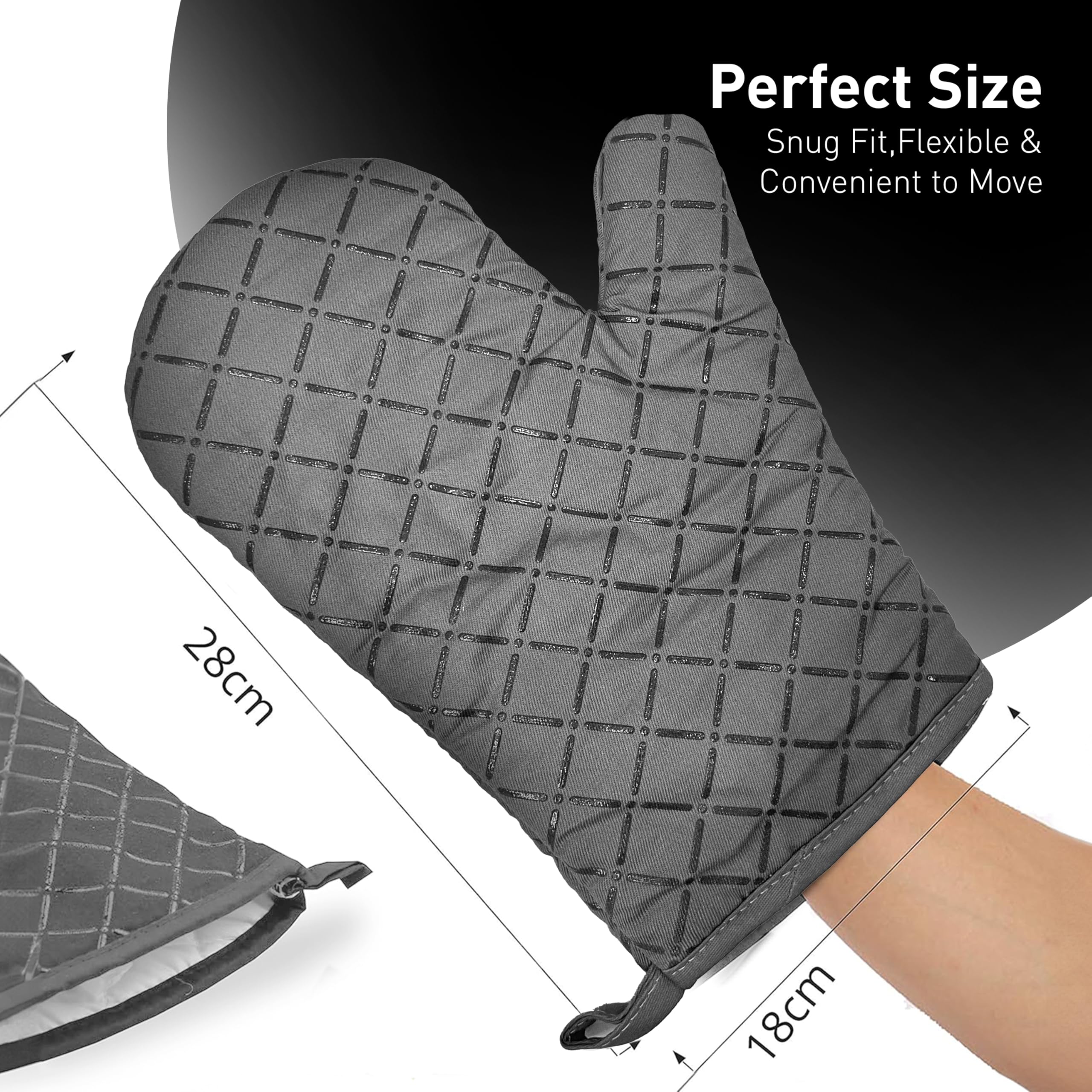 Oven Gloves Heat Resistant Double Sided Non Slip Silicone Oven Mitts for Grilling Cooking Baking Barbecue, Silicone 1 Pair - Image 2