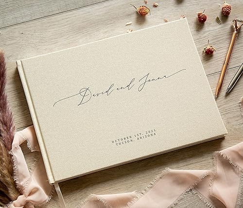 Vista 32 de MUUJEE Libro de visitas personalizado en Sage – Libro de invitados moderno personalizado de alta calidad para recepción de boda, fiesta de Salvia