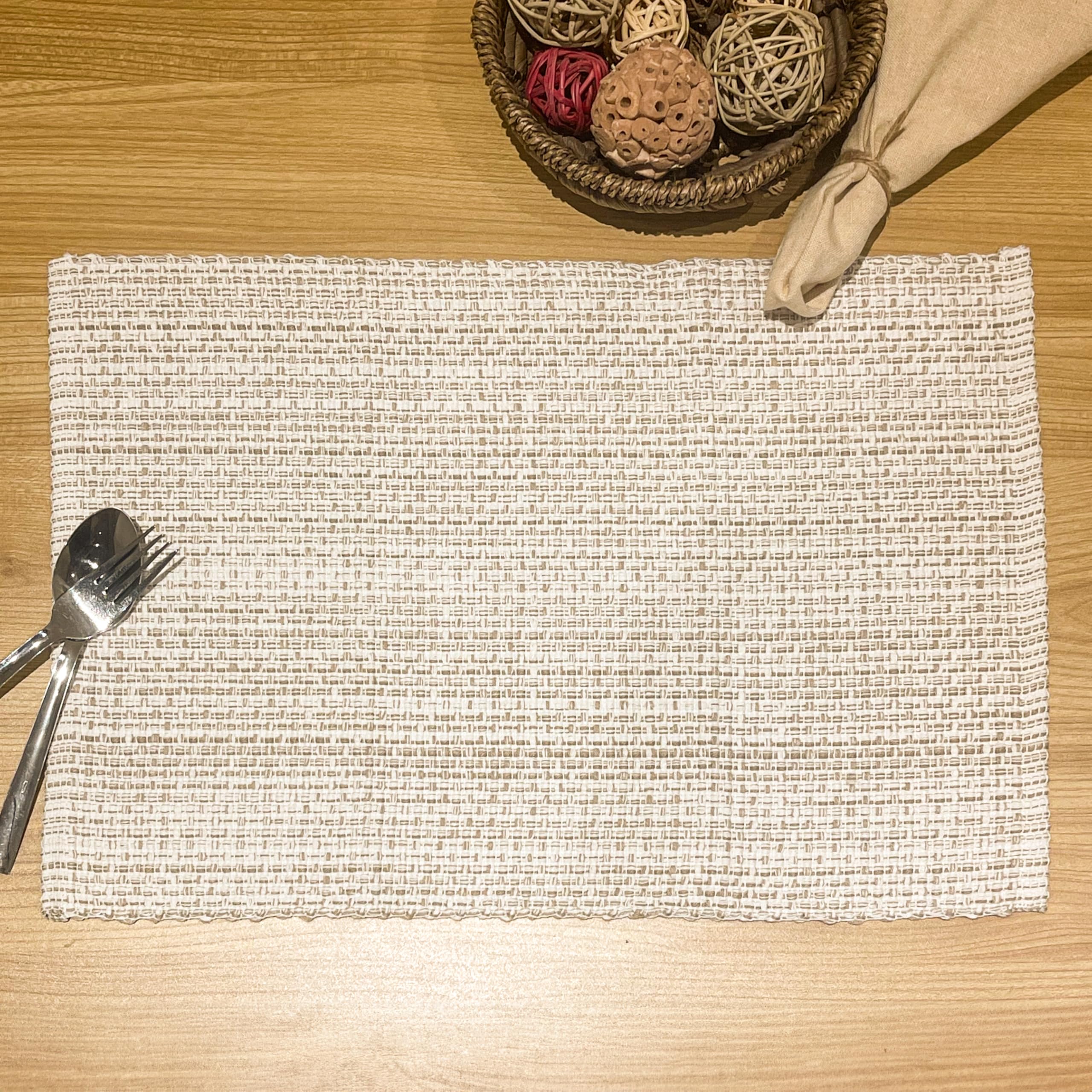Chardin Home Juego de 4 manteles individuales 100% algodón reciclado, color marfil/beige, 13 x 19 pulgadas, tela tejida de dos tonos, ideal para uso diario, fiestas, cenas de vacaciones, juego de