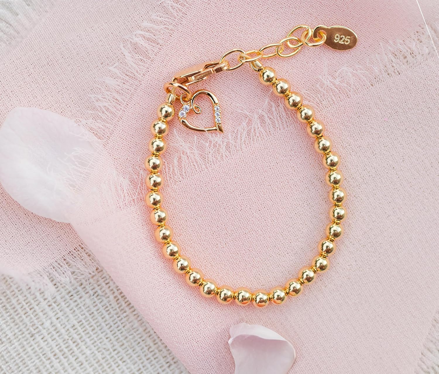 Cherished Moments Gold-Plated Stackable Matching Mom & Me Bracelets with Heart for Babies, Infants, Toddlers, Little Girls, and Women