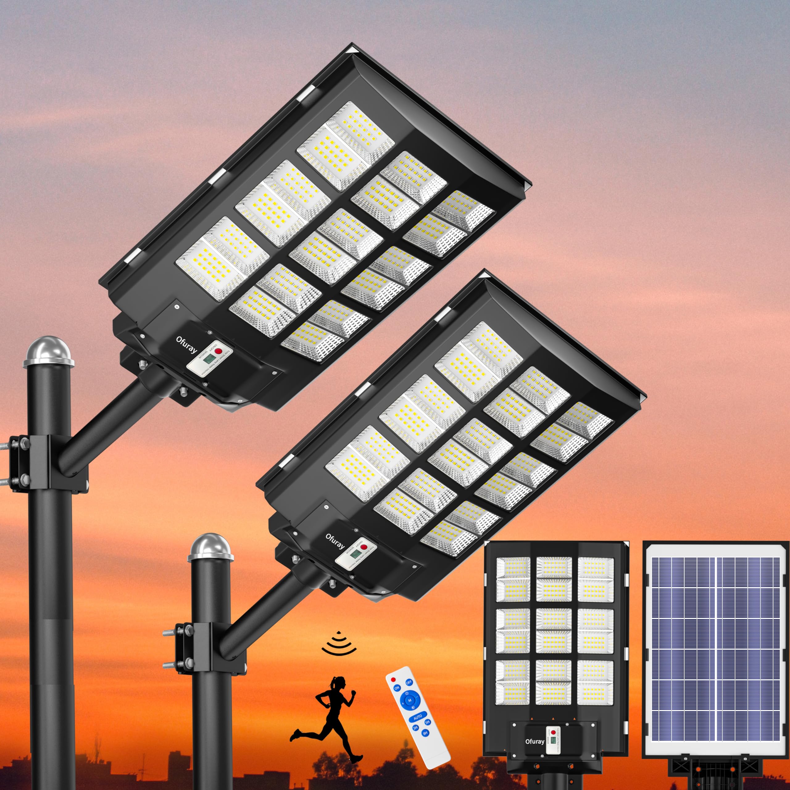 1600W Solar Street Light Outdoor, 238000LM Solar Street Light Parking Lot Lights Commercial Dusk to Dawn, 6500k IP67 Waterproof Led with Remote Control Motion for Street,Court,Tree 2Pcs