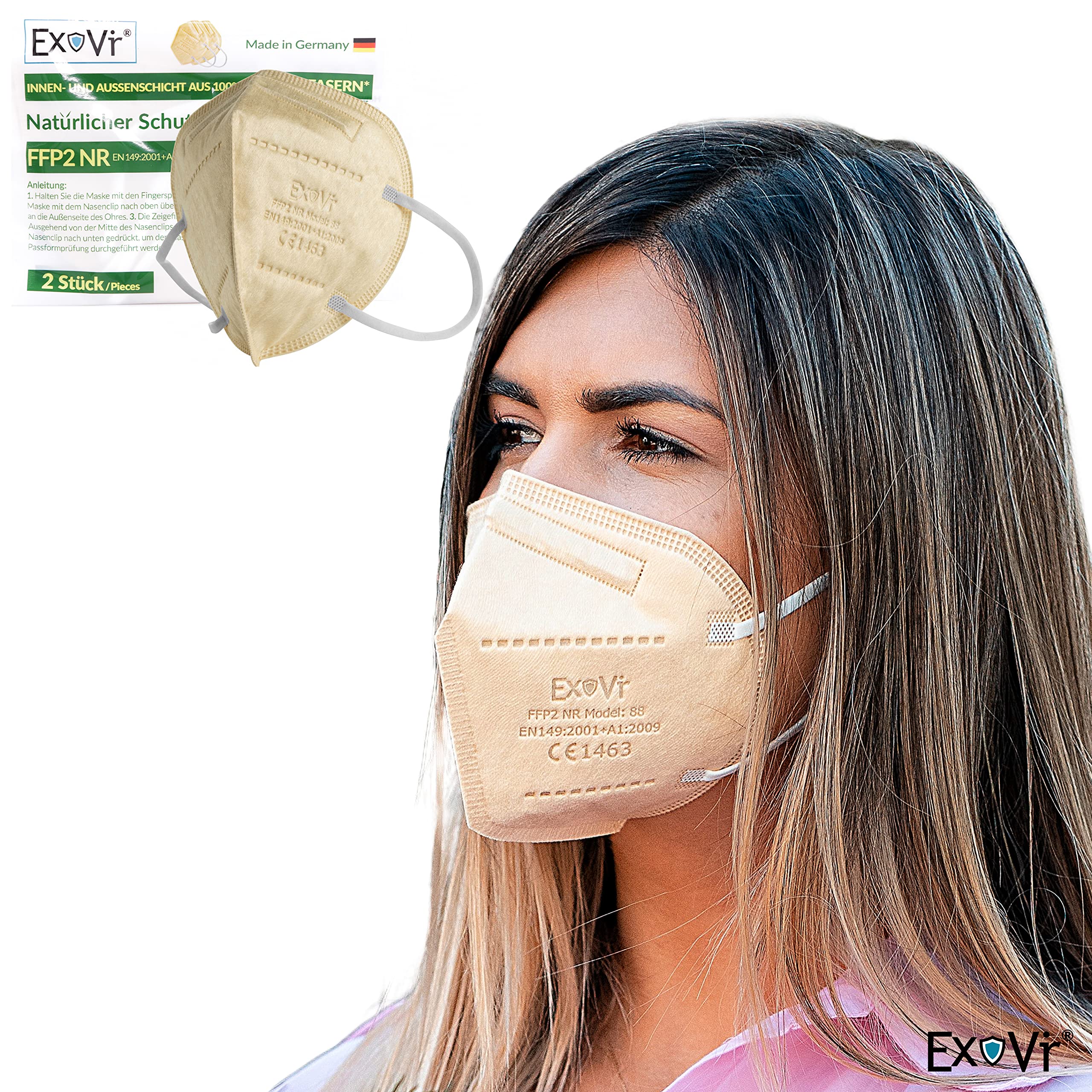 EX VIR FFP2 Masken zertifiziert aus Deutschland, Bio-Bambus FFP2 Atemschutzmasken, Made in Germany, FFP2, Mundschutz FPP2, Bambusmasken, angenehmes Tragen, aus 100% natürlichen Material, 2er Pack