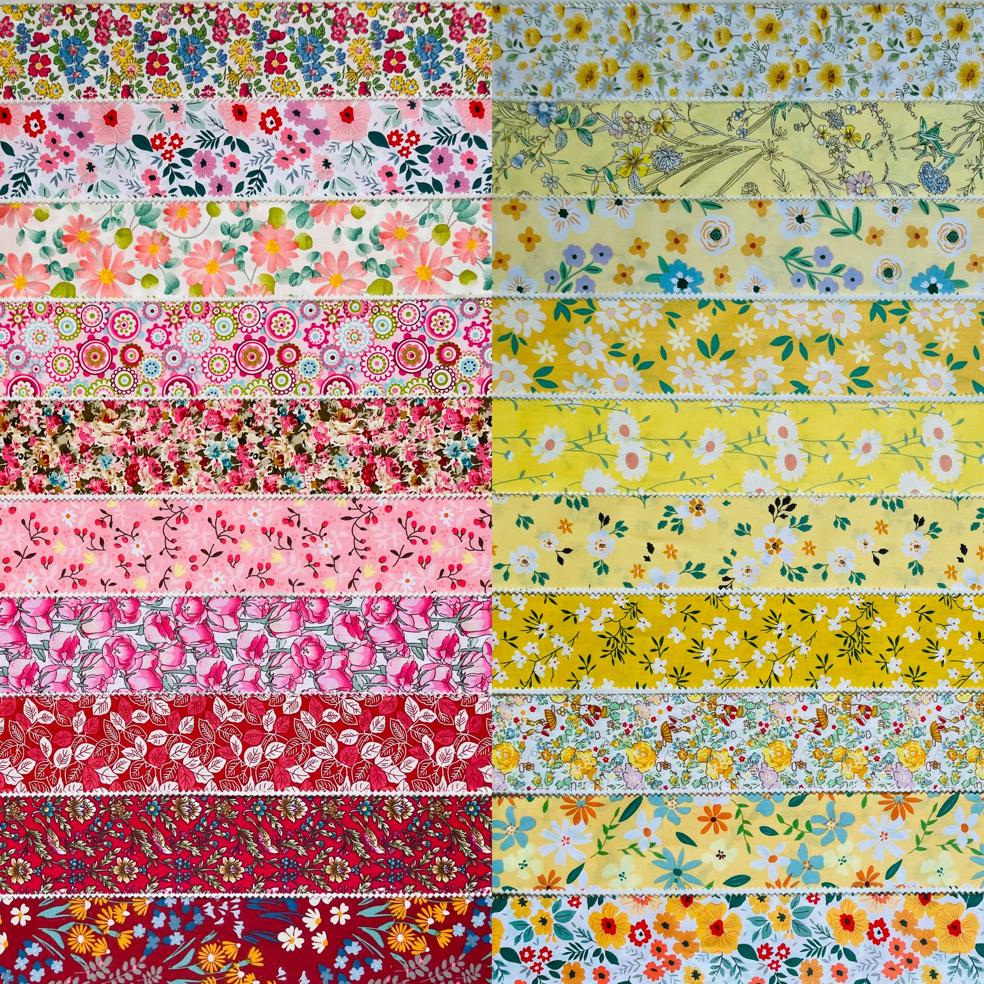 40 Stück Baumwollstoff Streifen Jelly Roll - Aquarell Blumen Design 100x6,5cm