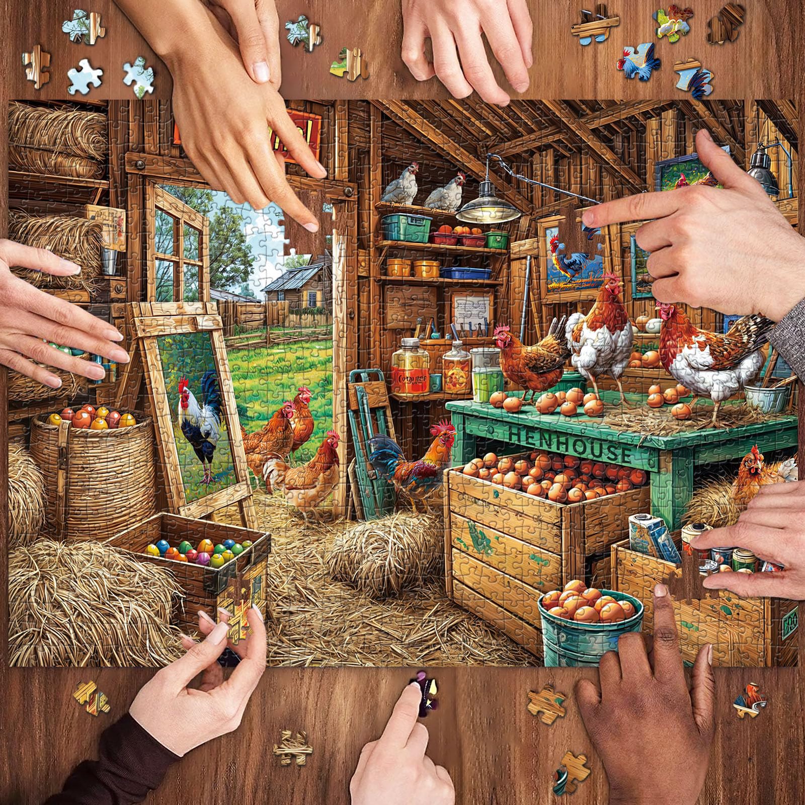 Puzzle de 1000 Piezas, Puzzle para Adultos, un desafiante acertijo, Juegos de Rompecabezas para Toda la Familia, Regalos para Mujeres, Regalos para Hombres, Tema: gallinero
