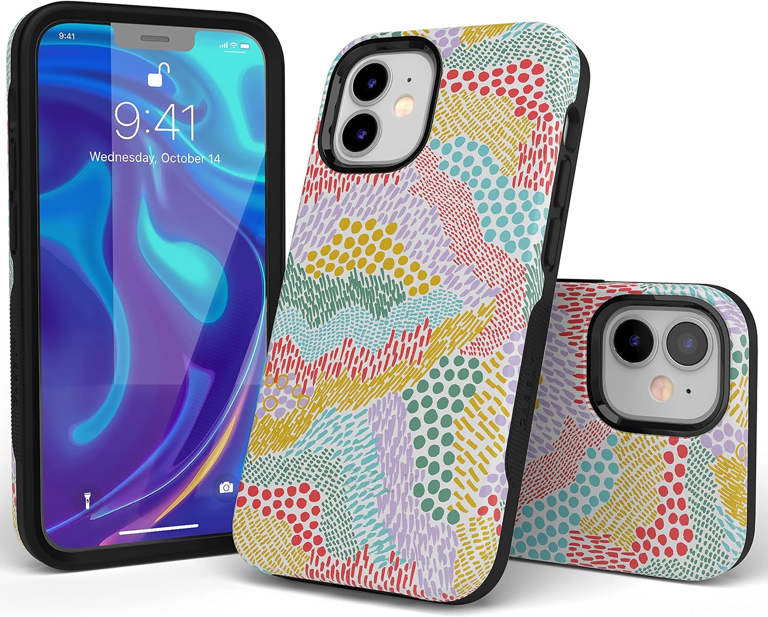 Casely iPhone 12 Mini Case | Color Me Happy | Doodle Colorblock | Bold Protective Design | Compatible with MagSafe